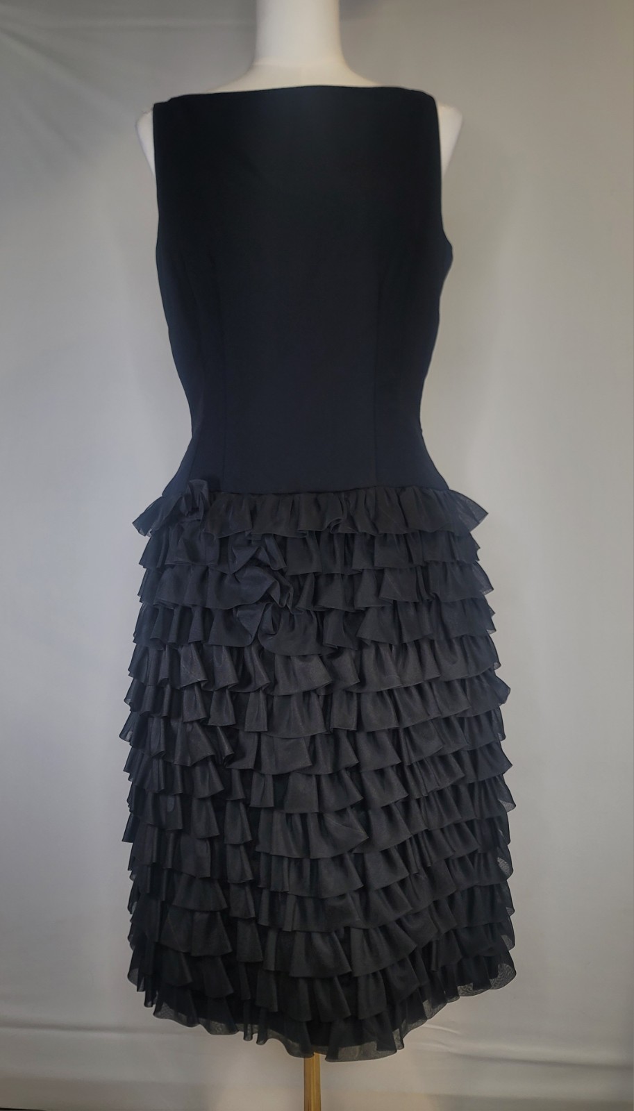 VTG Alfred Werber Black Ruffle Cocktail Dress Womens Tiered Party Dress READ