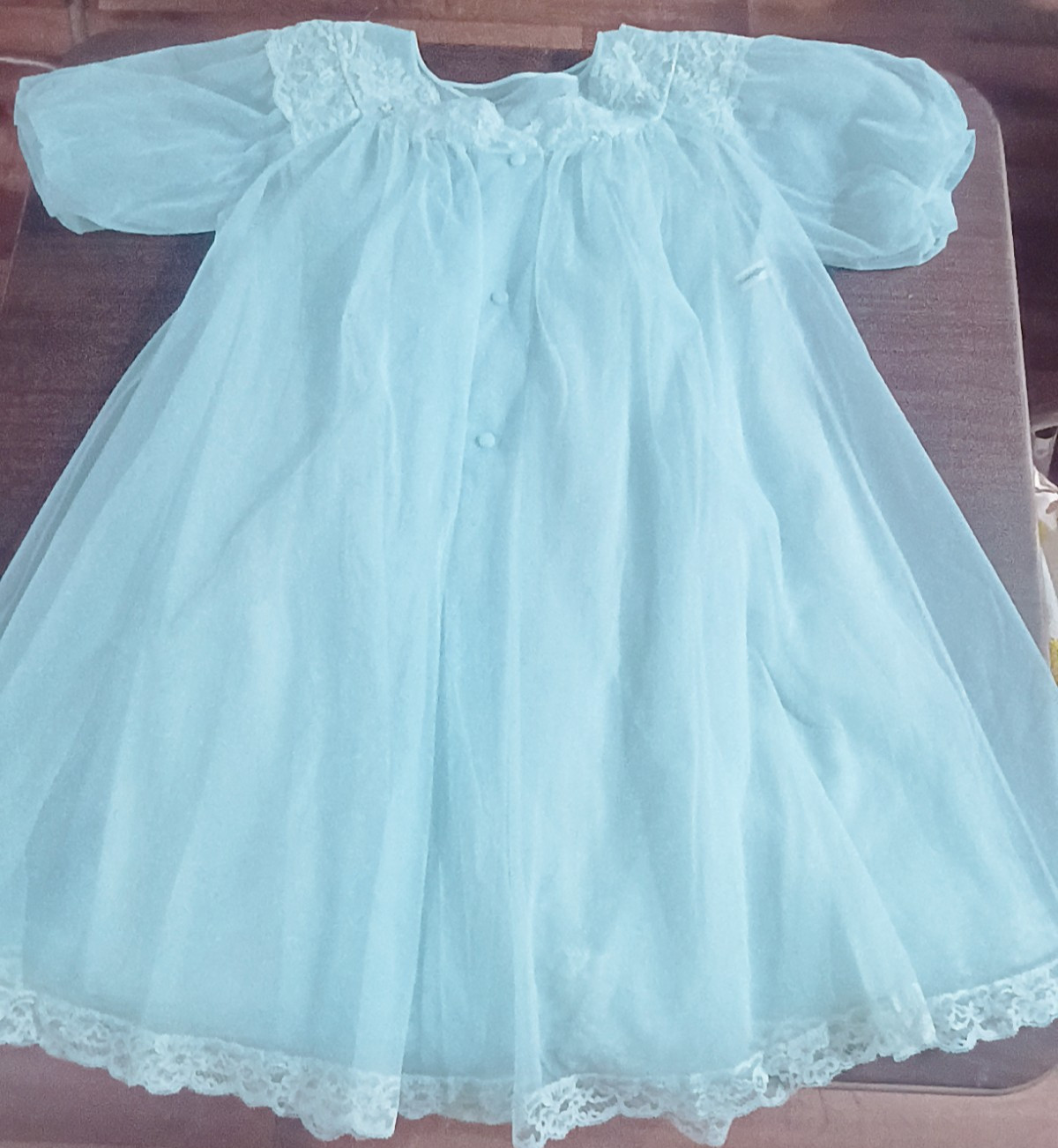 Shadowline Petite Light Blue Nylon Lace Vintage Robe & Nightgown Peignoir Set