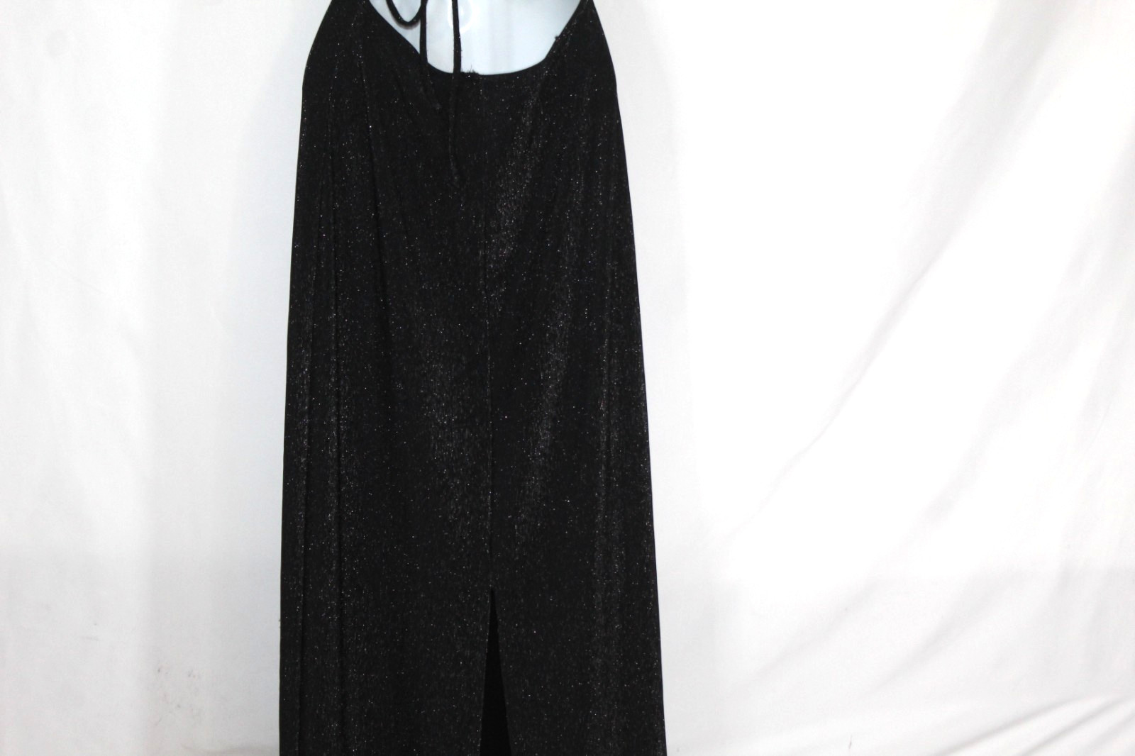Vintage 90s column dress black metallic long lace up open back leg slit formal