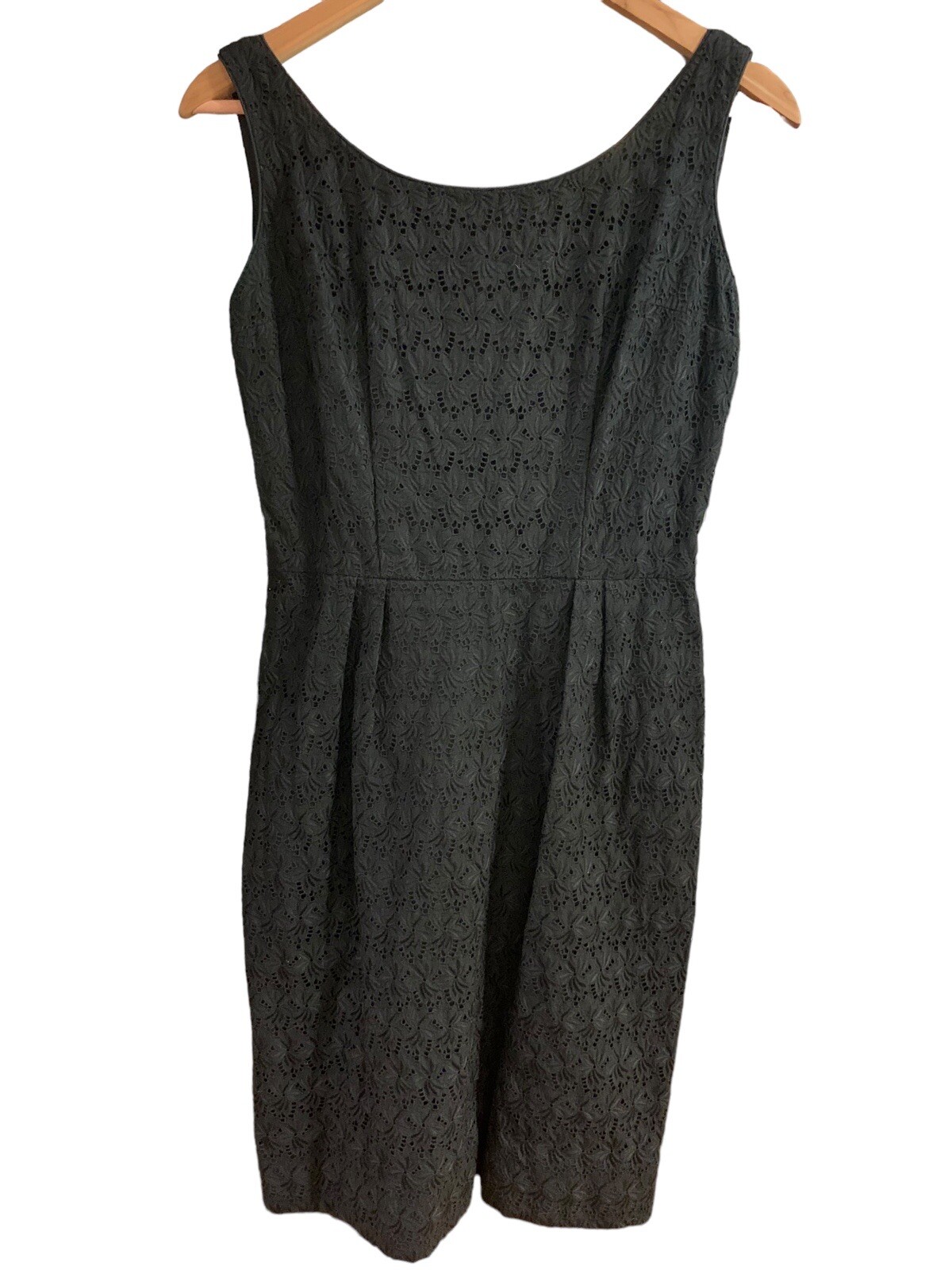 Vintage 60s L&rsquo;Aiglon Black Floral Lace Eyelet Sleeveless Party Cocktail Dress
