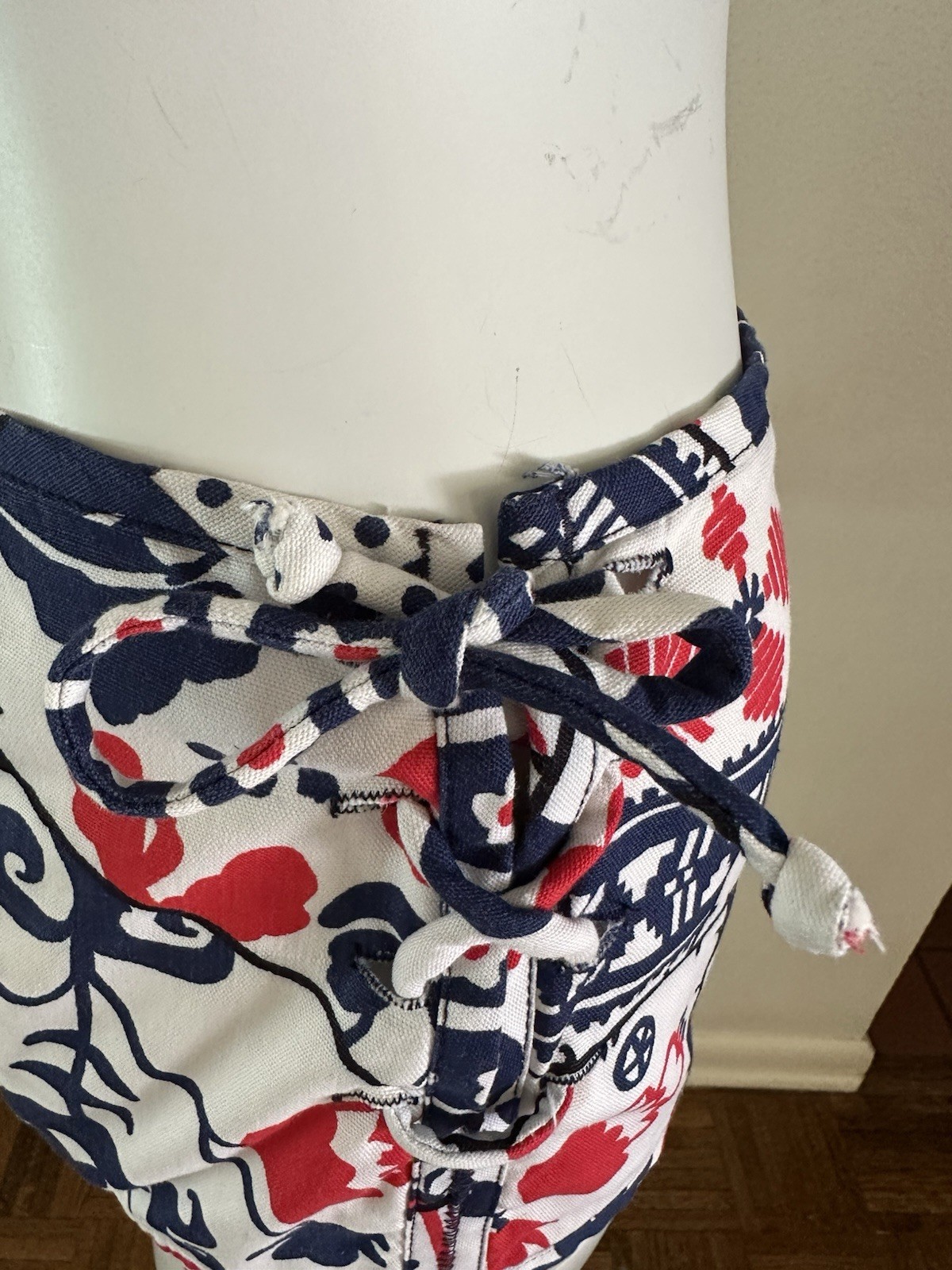 1960s Patchwork Print Lace Up Swim Bottoms Hot Pants Mod Floral Polka Dot S VTG