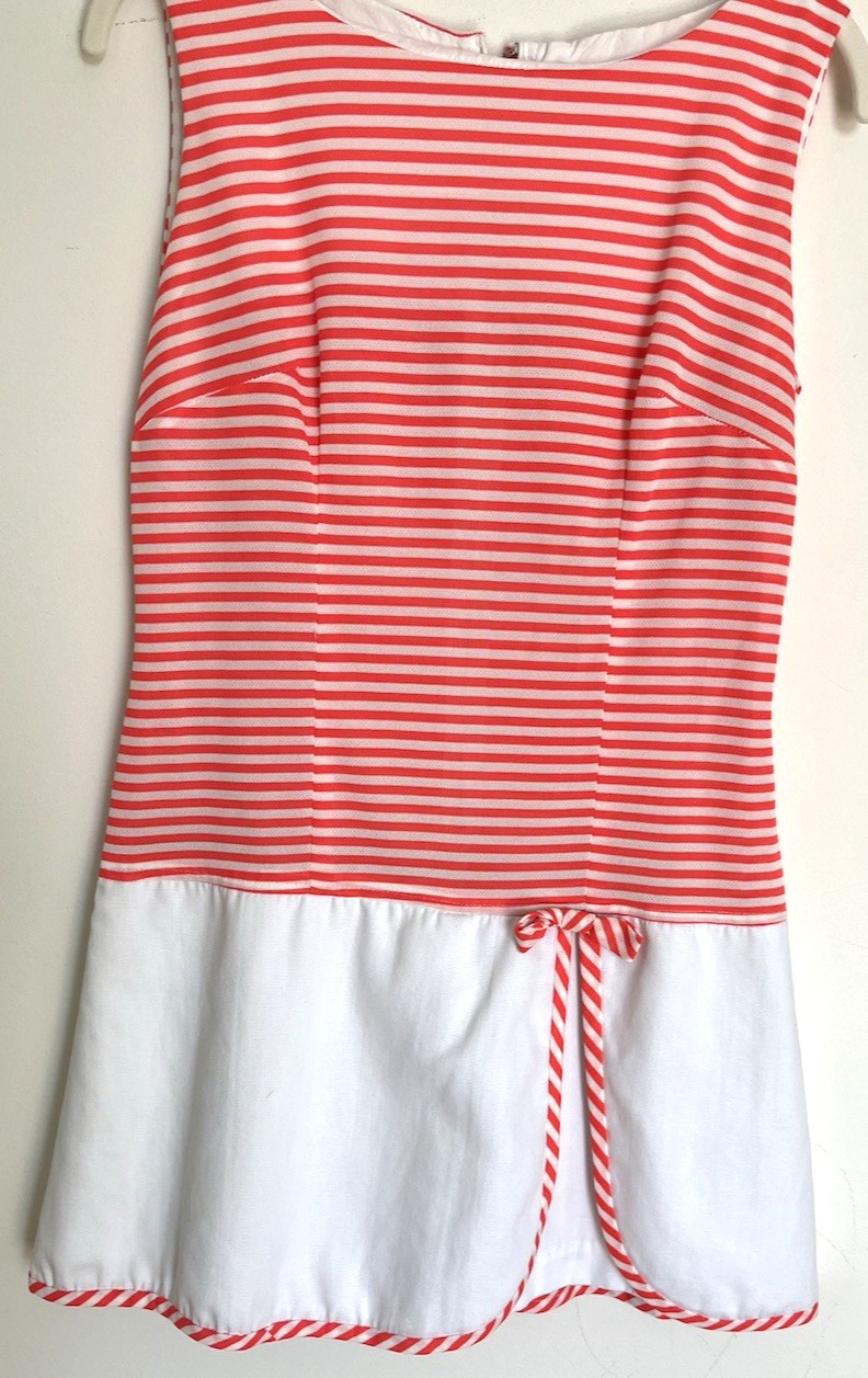 Vintage 1960s 70s Shift Dress Skort Orange White Stripe Shorts Handmade? READ