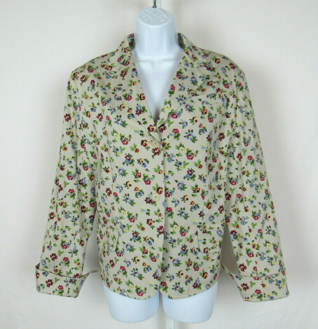 VTG 1990s 2000s ANNE KLEIN FLORAL JACKET COTTON SPANDEX SIZE 12 PADDED SHOULDERS