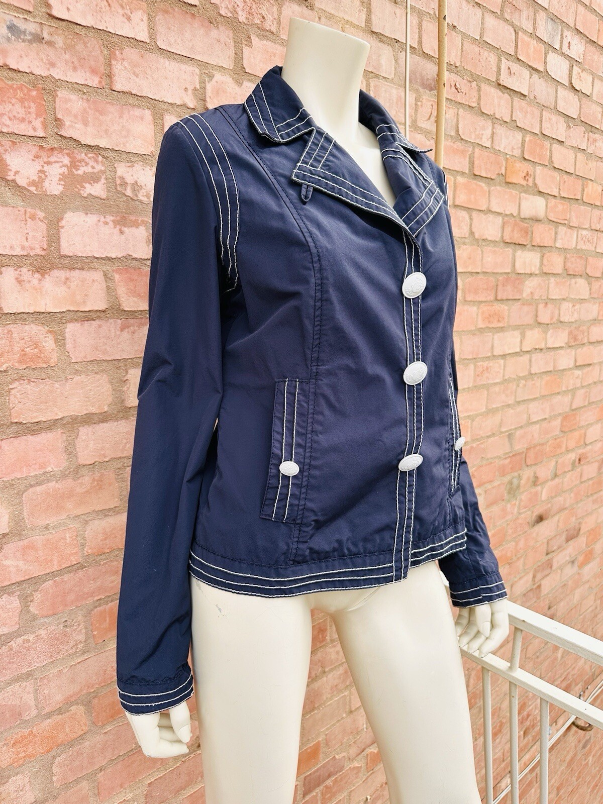 MOSCHINO Blazer Jacket Short Navy Blue White Popeye Buttons Cartoon Size IT 46 L