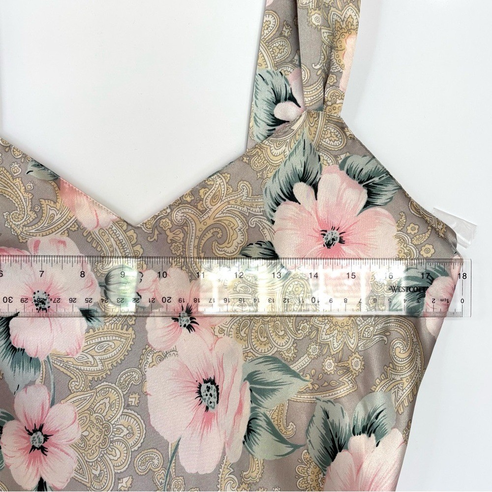 Vintage Satin Chemise Slip Dress 80&rsquo;s Coquette Ruffle Floral Pinup Girl Glam