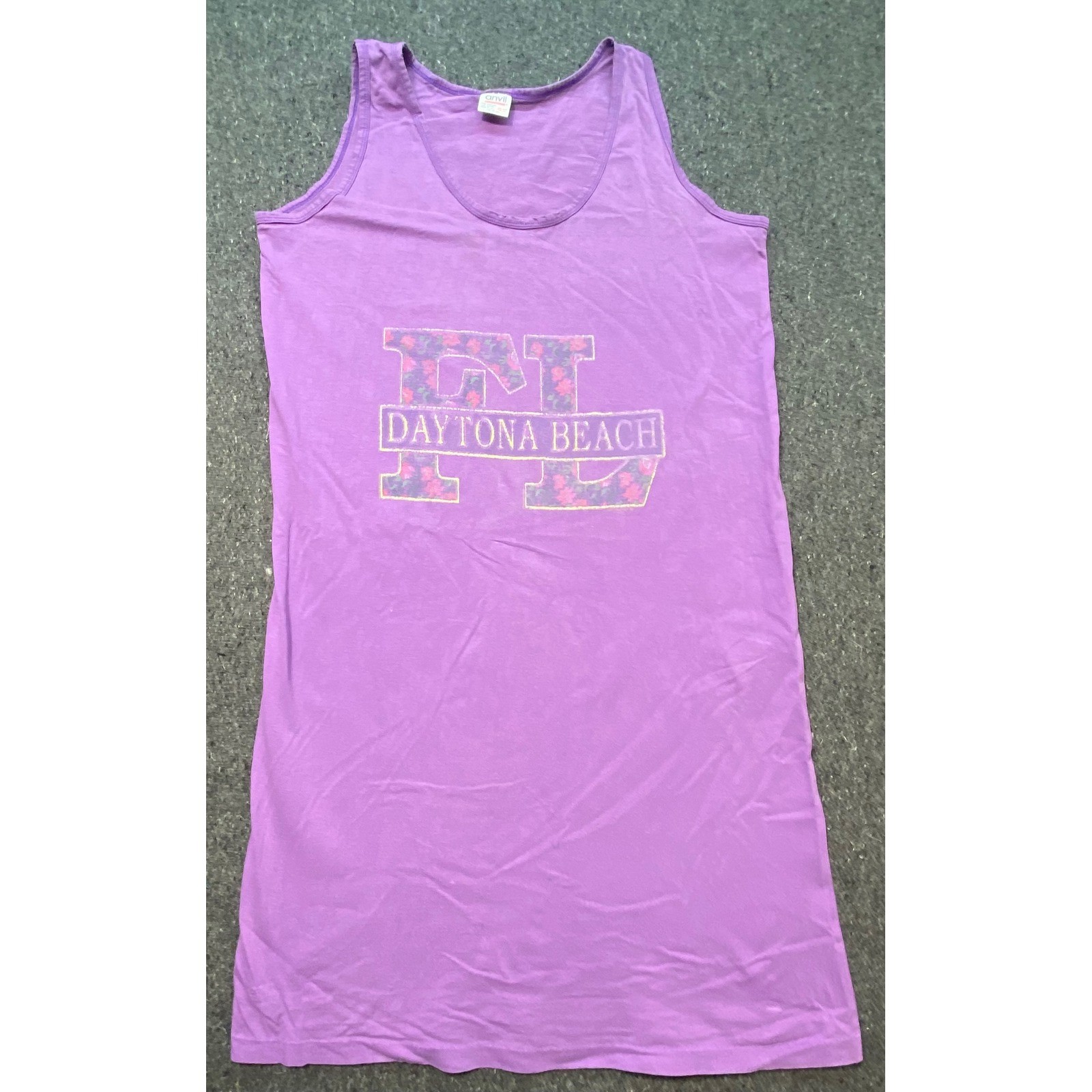 Anvil Daytona Beach Tank Top OS Womens Purple 90s Single Stitch Florida Souvenir
