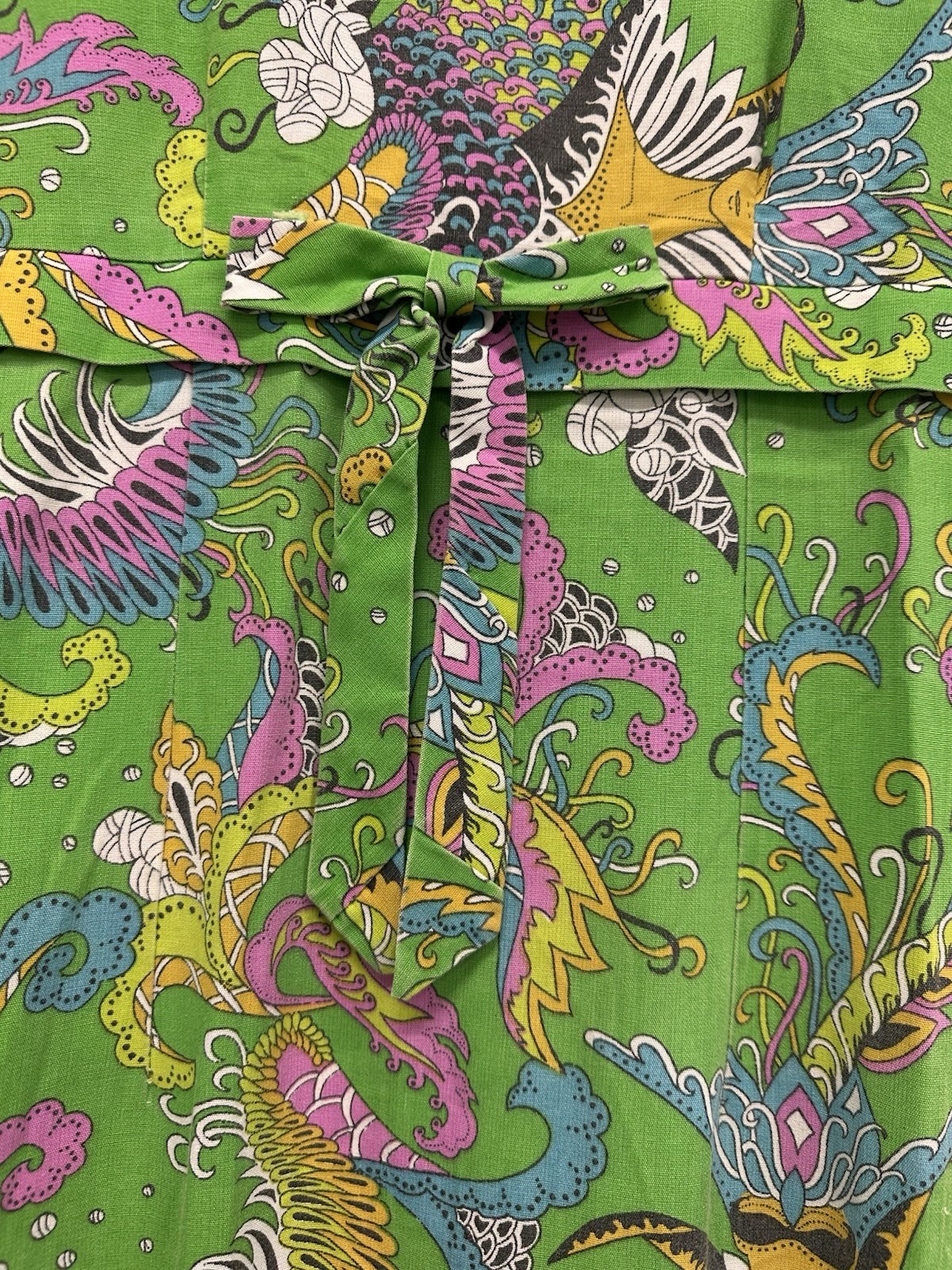 60s Vintage Psychedelic Print Disco Cotton Handmade Maxi Dress Women&rsquo;s Size M L