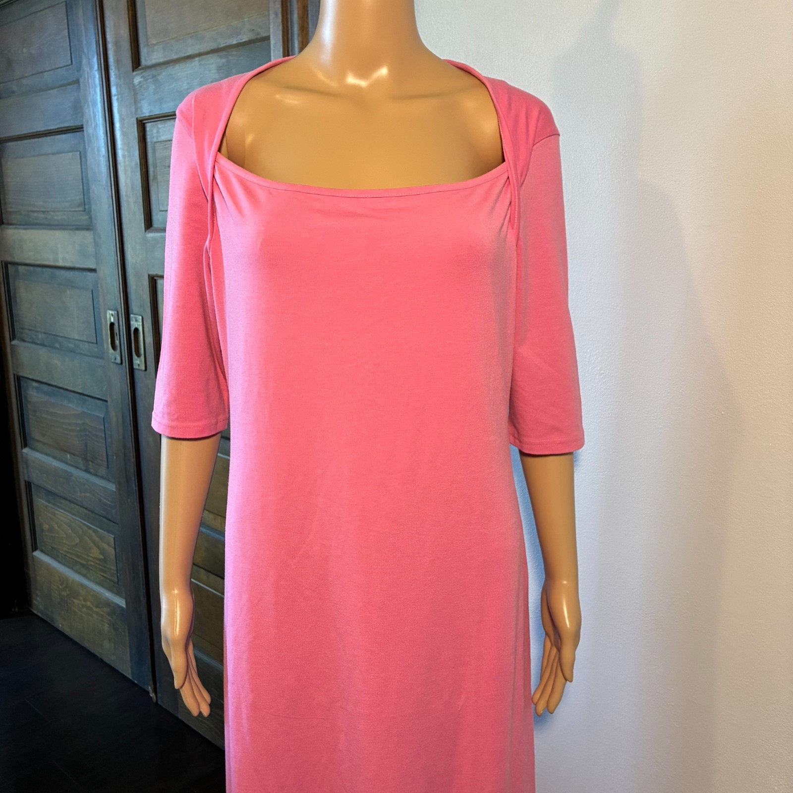 Vintage Newport News Women&rsquo;s Dress Size 16 Pink Sheath Pullover Square Neck Maxi