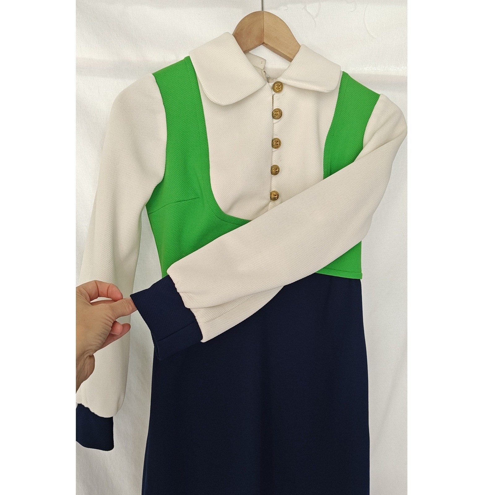 Vintage Colorblock Mini Dress Green White Navy Blue Mod 60s 70s Retro Small