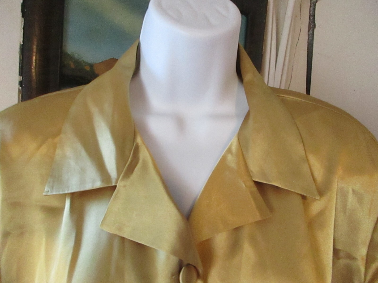 Vintage Joan Leslie 18 Plus Gold Button up Poly Satin Blouse Long sleeve AS-IS