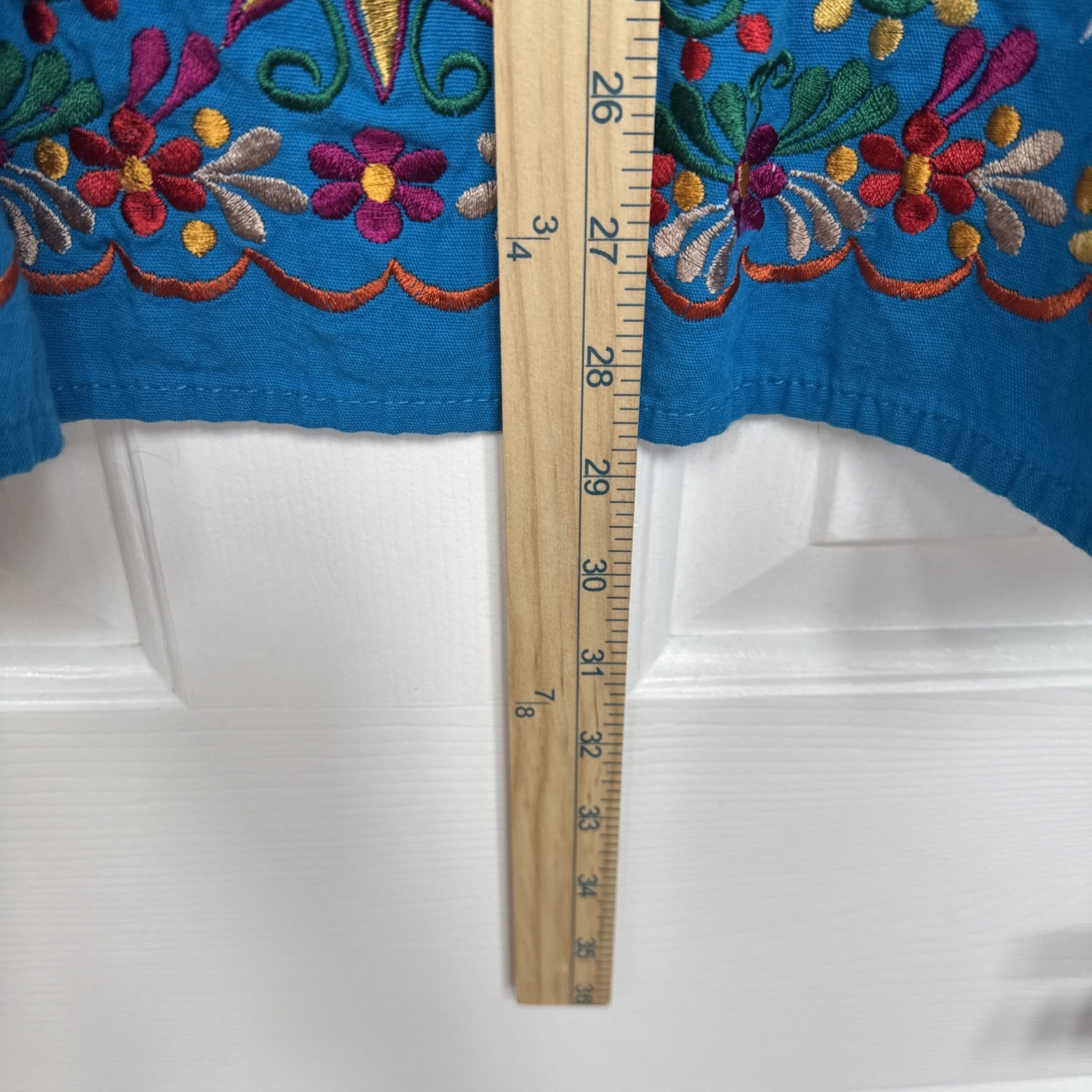 Mexican Folk M/L Embroidered Hand Crafted Ocean Floral Boho Artisan Hippie Dress