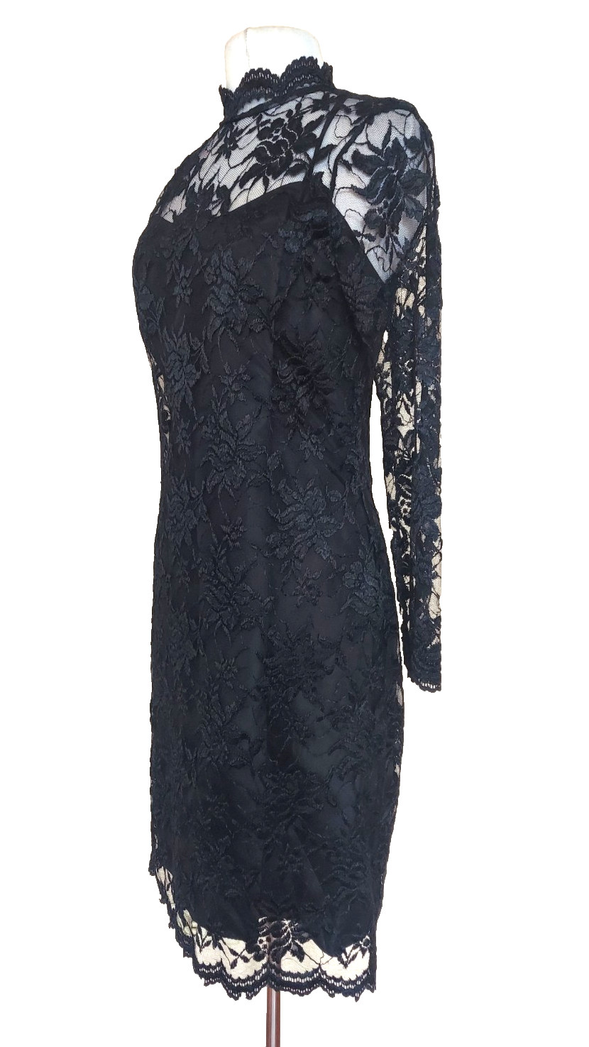Vintage Expo Nite Cocktail Dress M Women Black Sequined Lace
