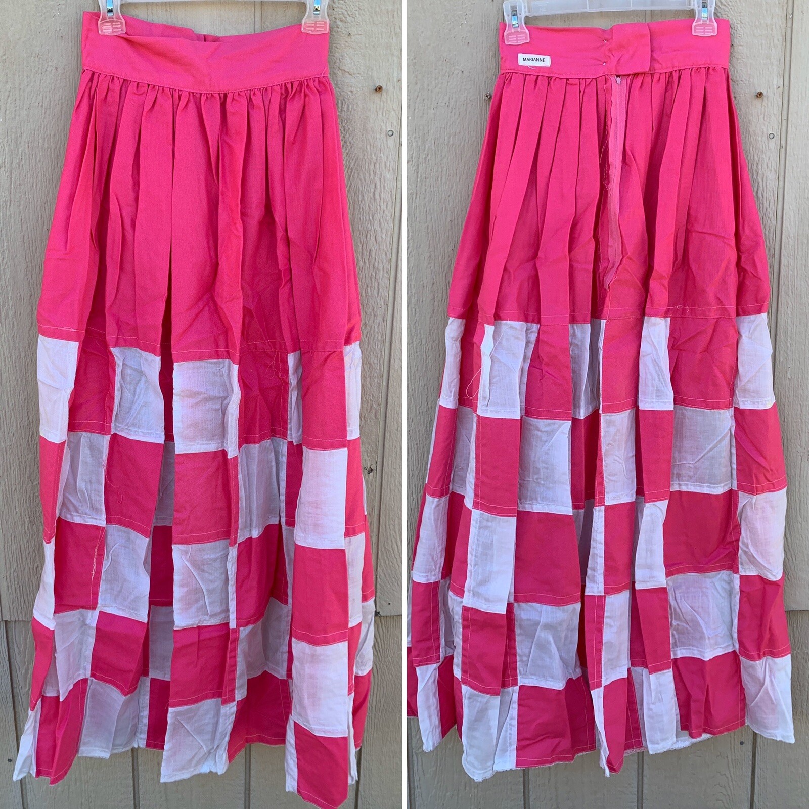 Vintage Marianne Pink & White Patchwork W/ Lace Maxi Skirt Hippie Boho 26” Waist