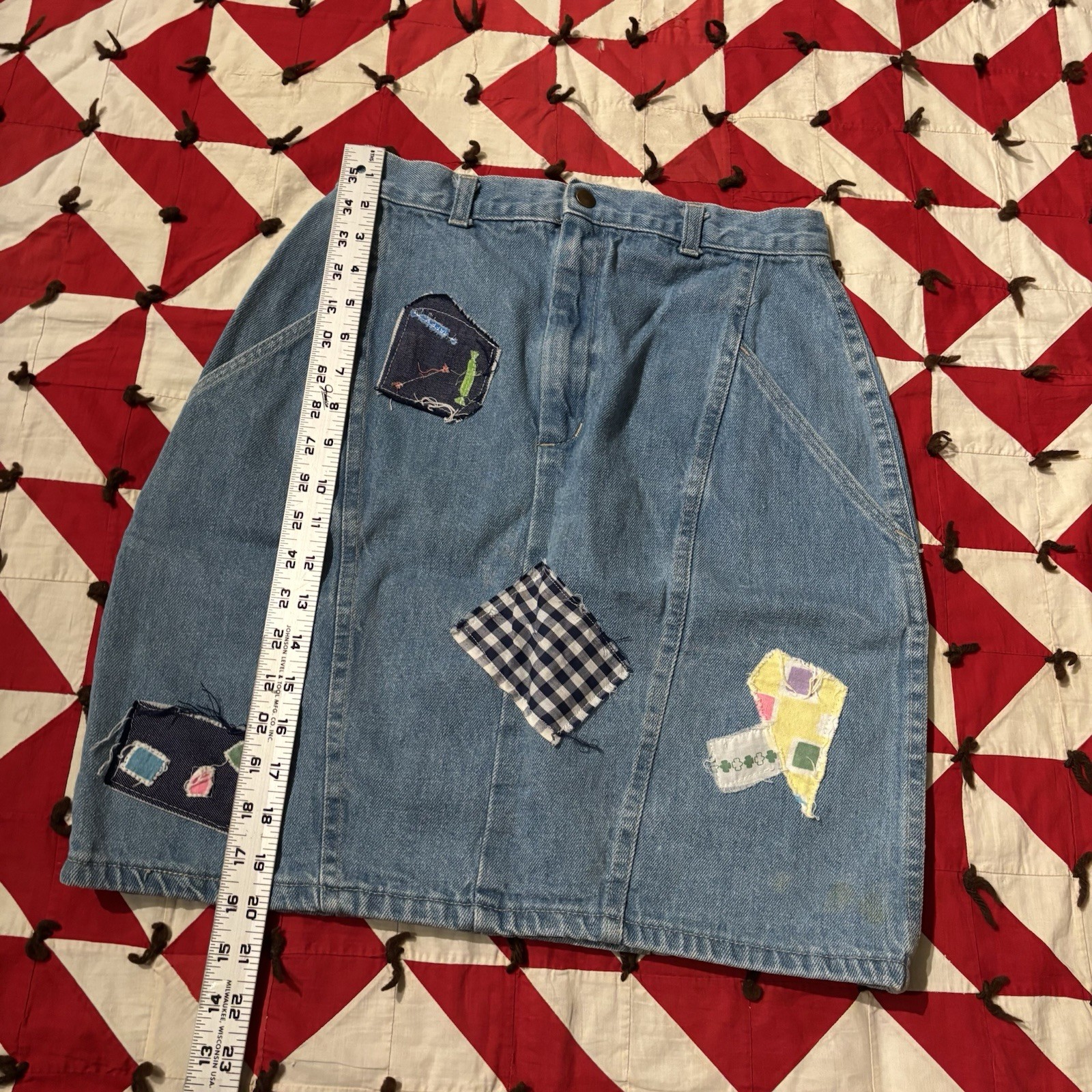 Vintage 1980s Patchwork Denim Skirt As Is Worn Flaws Stains Homemade
