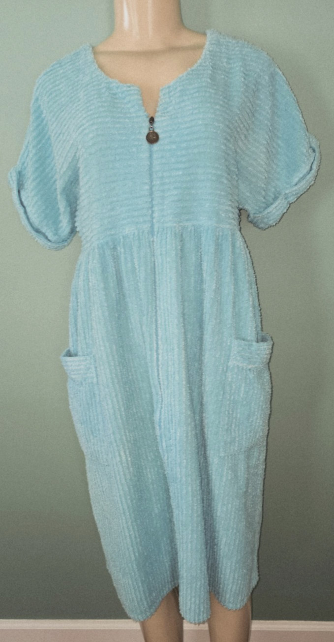 Vintage Stan Herman Turquoise Cotton Chenille Zip Robe Size Small