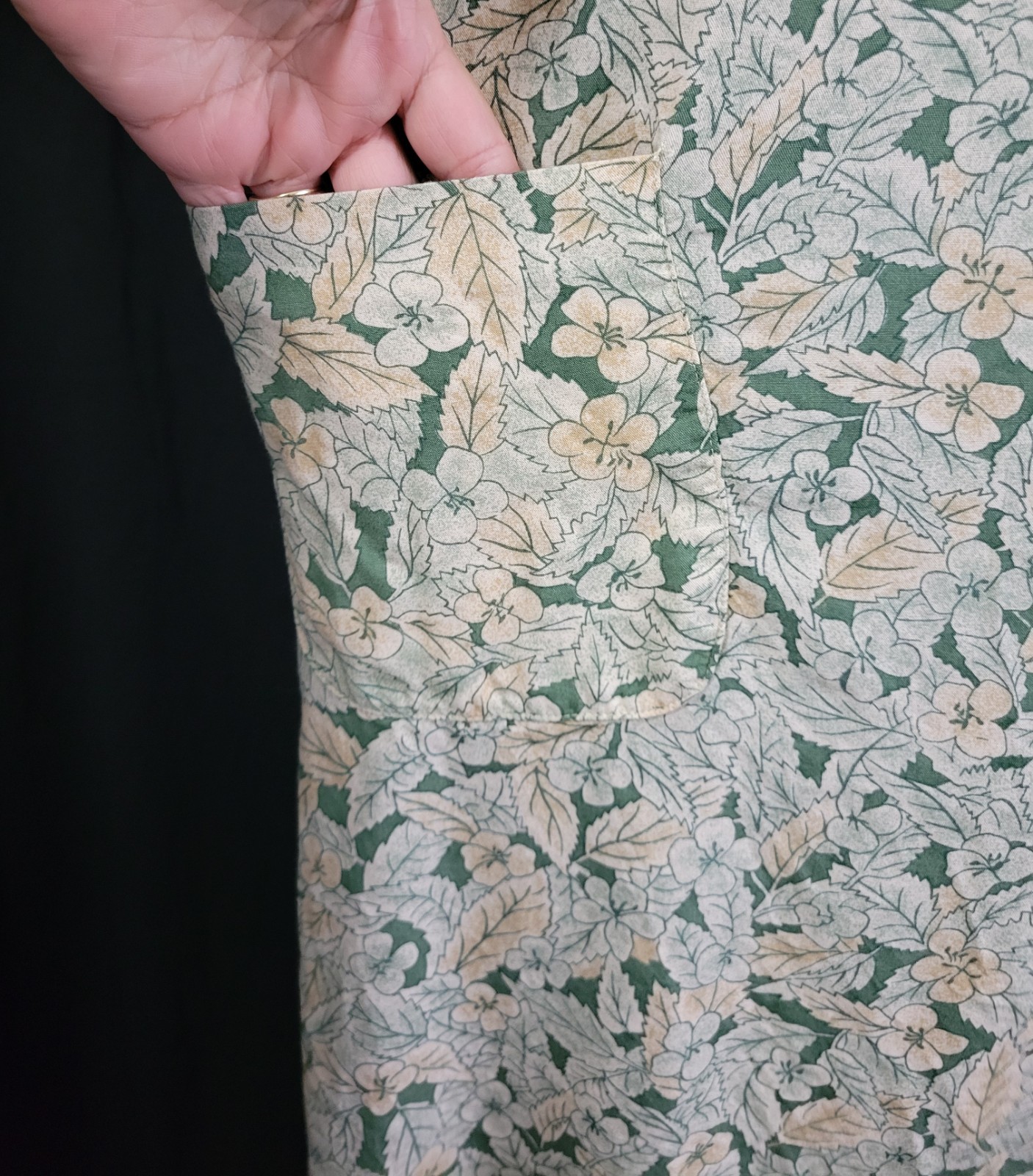 Vtg Coco Bianco Muted Green & Peach Floral Raised Waistline Shift Dress Size 16
