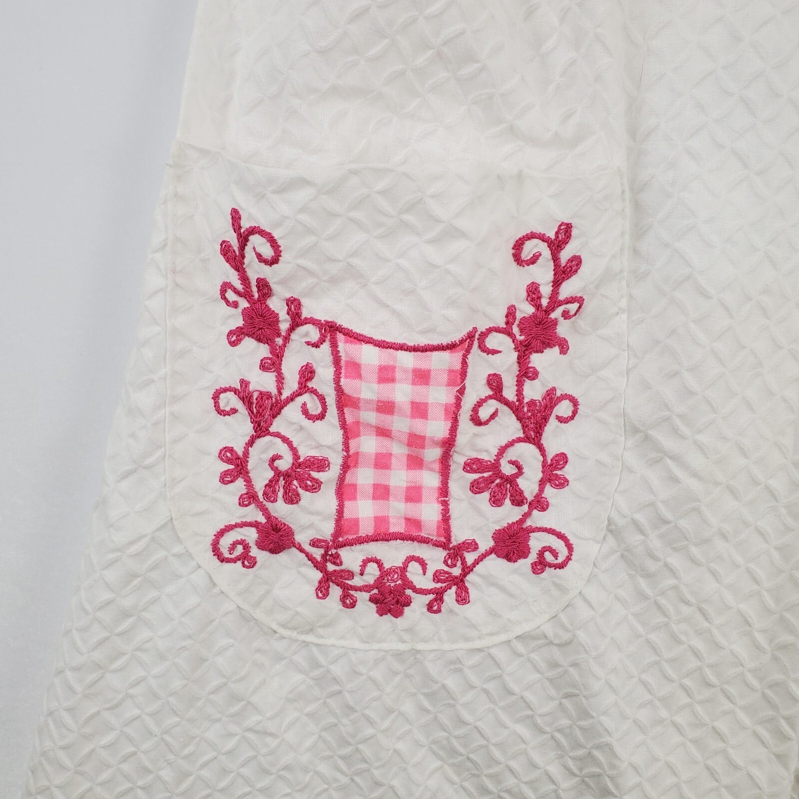 Vtg BarbieCore Pink White Gingham Cottage 60&rsquo;s Mini Tank Dress Embroidered S/M