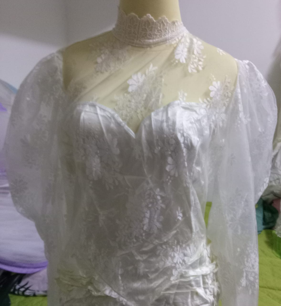 Vintage 80s 90s Pronuptia Paris White Long Sleeve Wedding Gown Dress | S