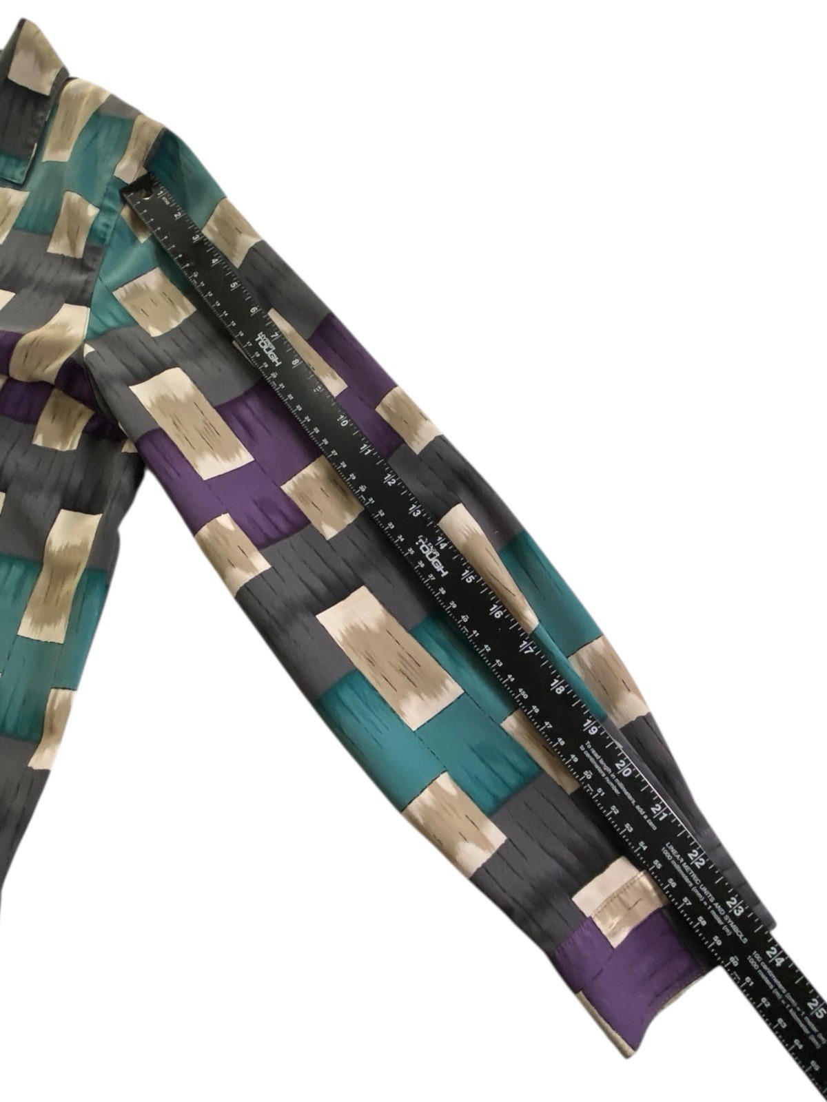 Alfred Dunner Women 18W Geometric Button Up Blouse Purple Teal Beige