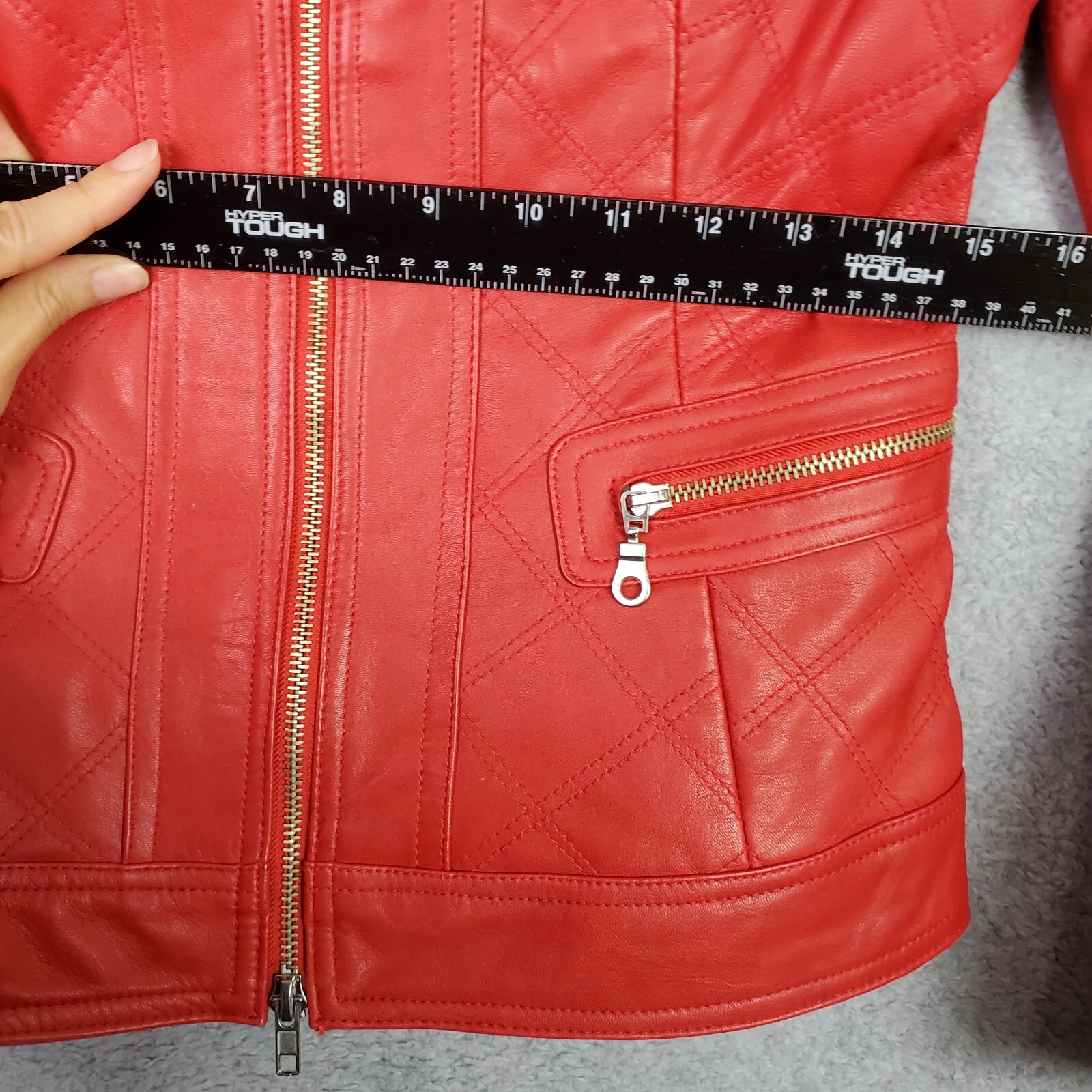 Vintage Womens Crop Lamb Leather Jacket XS Red Biker Harley Moto Full Zip Pocket