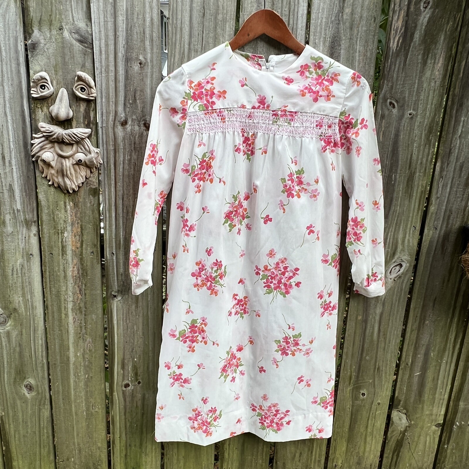 Vintage 60s 70s Pink Floral Kawaii Dress W/Matching Headband Cottagecore XS 0/ 2