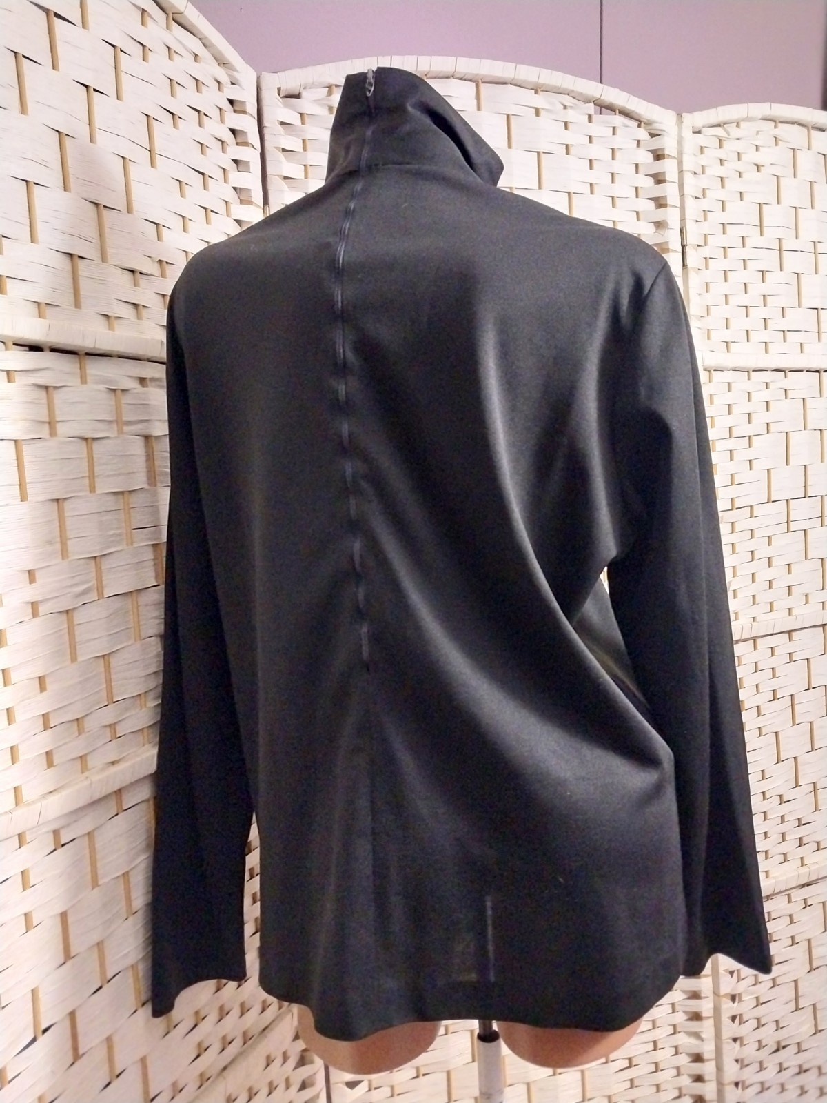 VTG 70S SILKY NYLON TALON ZIP BACK hIGH NECK DISCO CAT WALK BLOUSE TIMELESS 50&Prime;