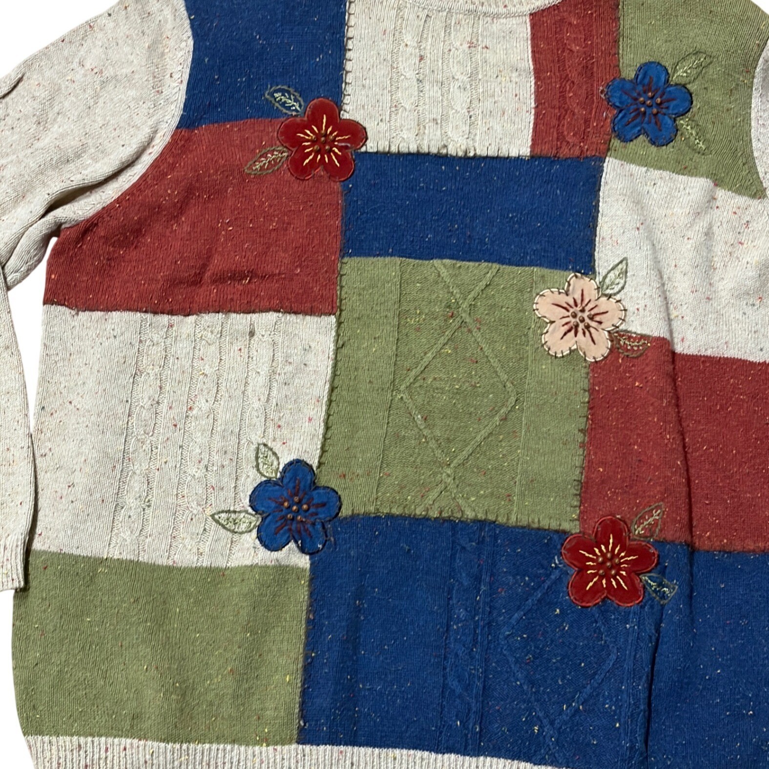 Alfred Dunner Vintage Patchwork Ramie Knit Sweater Womens 2X Ramie Cotton Blend