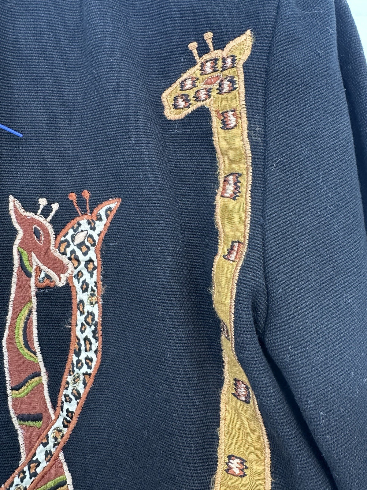 VTG Daniel K Giraffe Jacket Womans Black Artsy Safari Animal Novelty S READ