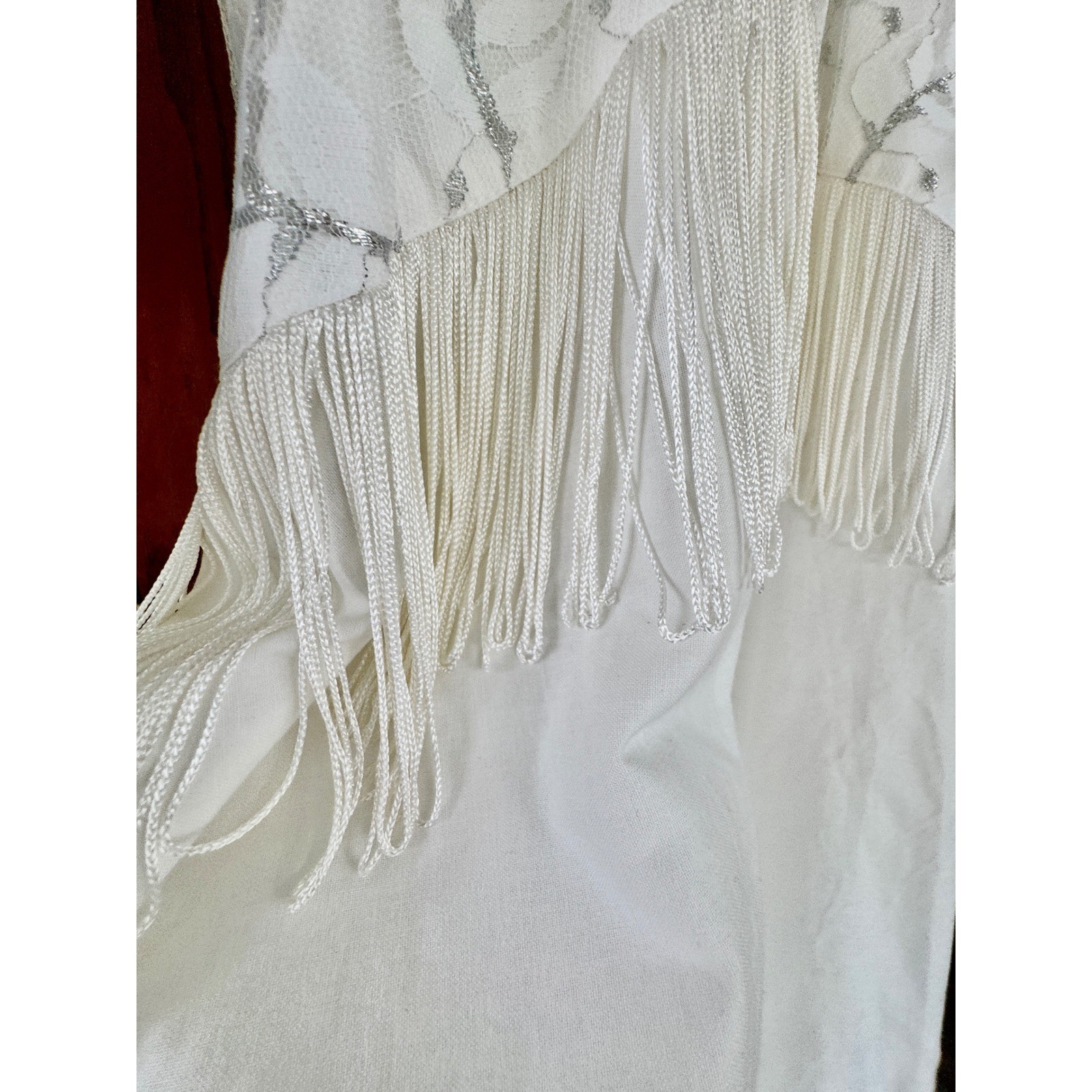 VINTAGE 80s Lilia Smitty Rodeo Fringe Dress White Ivory Western Size 5 – 6