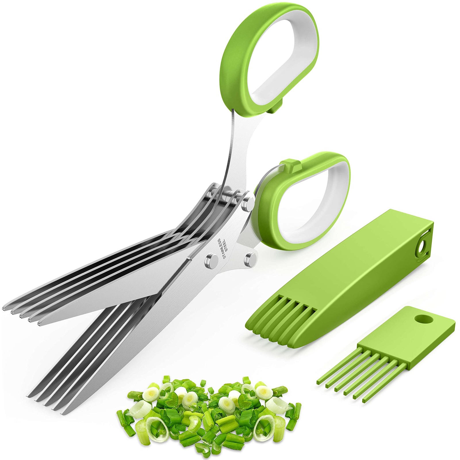 2025 Upgraded Herb Scissors, 5-Blade Shears with Cover, Stainless Steel