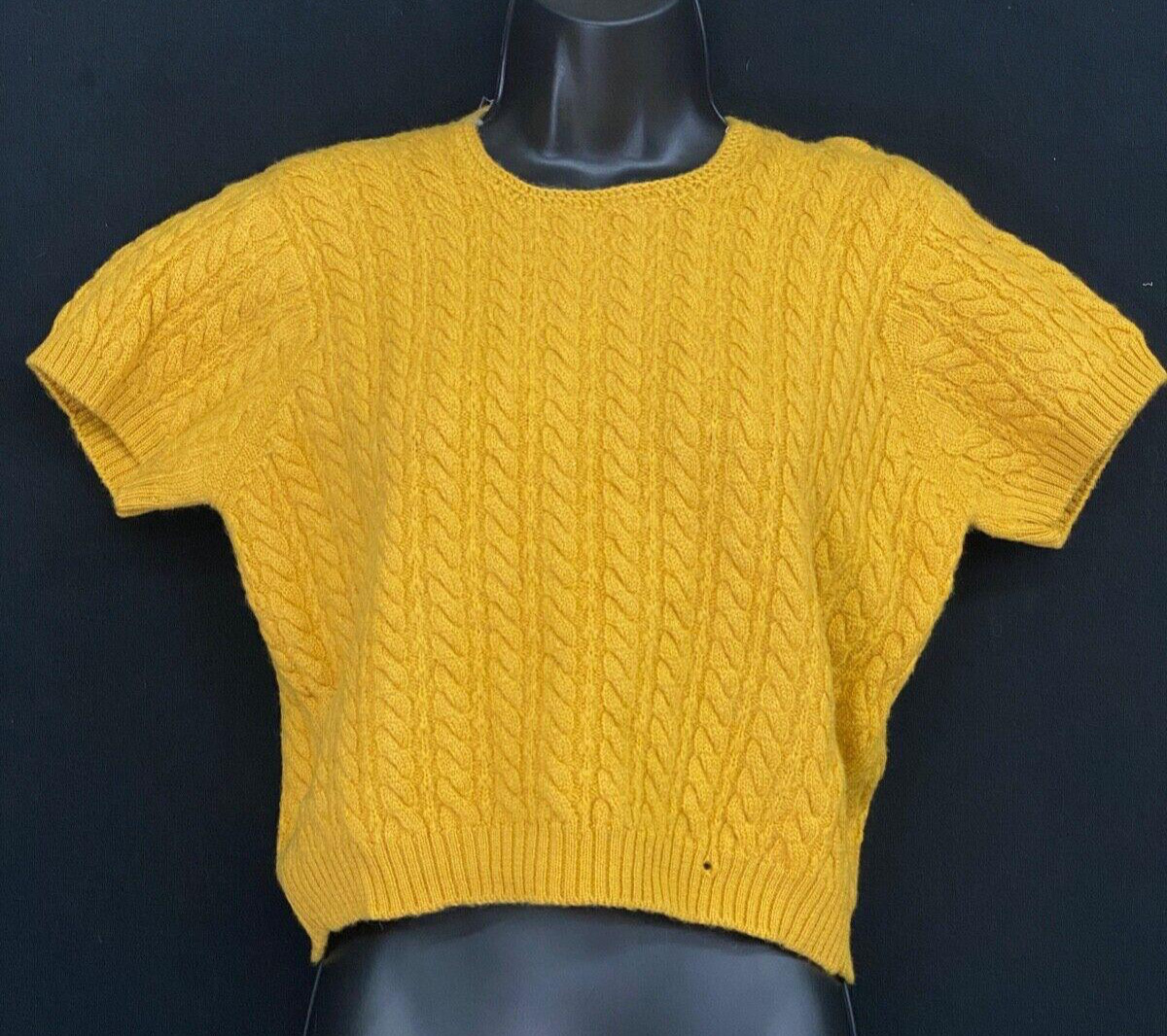 Vintage 1950s gold sweater, mustard yellow wool crop top cable knit short M L