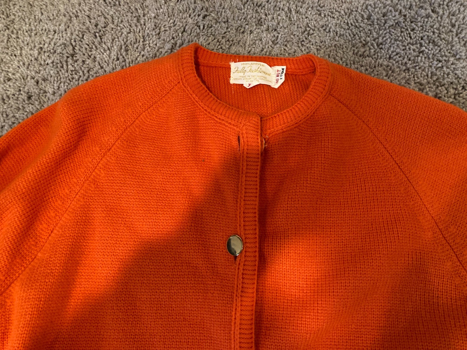 Orange Cardigan Fully Fashioned Hong Kong Mod Acrylic XL Sweater