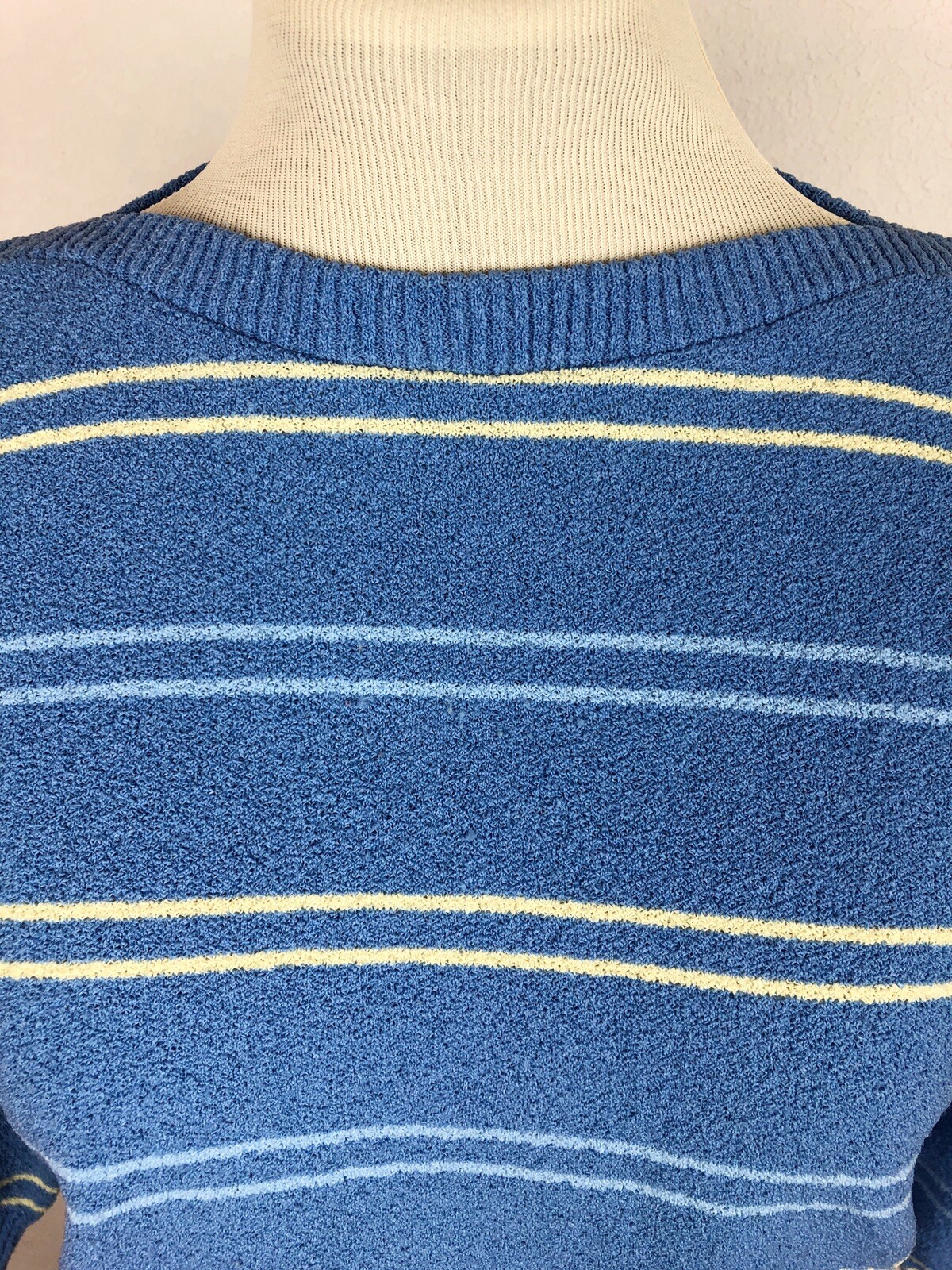VTG Talbots Top Medium Knit Type 90s Blue USA 3/4 Sleeve Pullover Boat Neck NICE