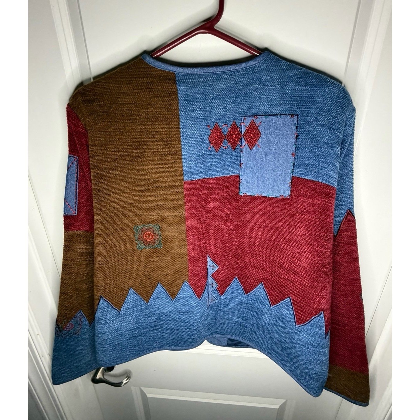 Vintage 90&rsquo;s Koret City Blues Patchwork Abstract Cardigan Sweater Women&rsquo;s Large