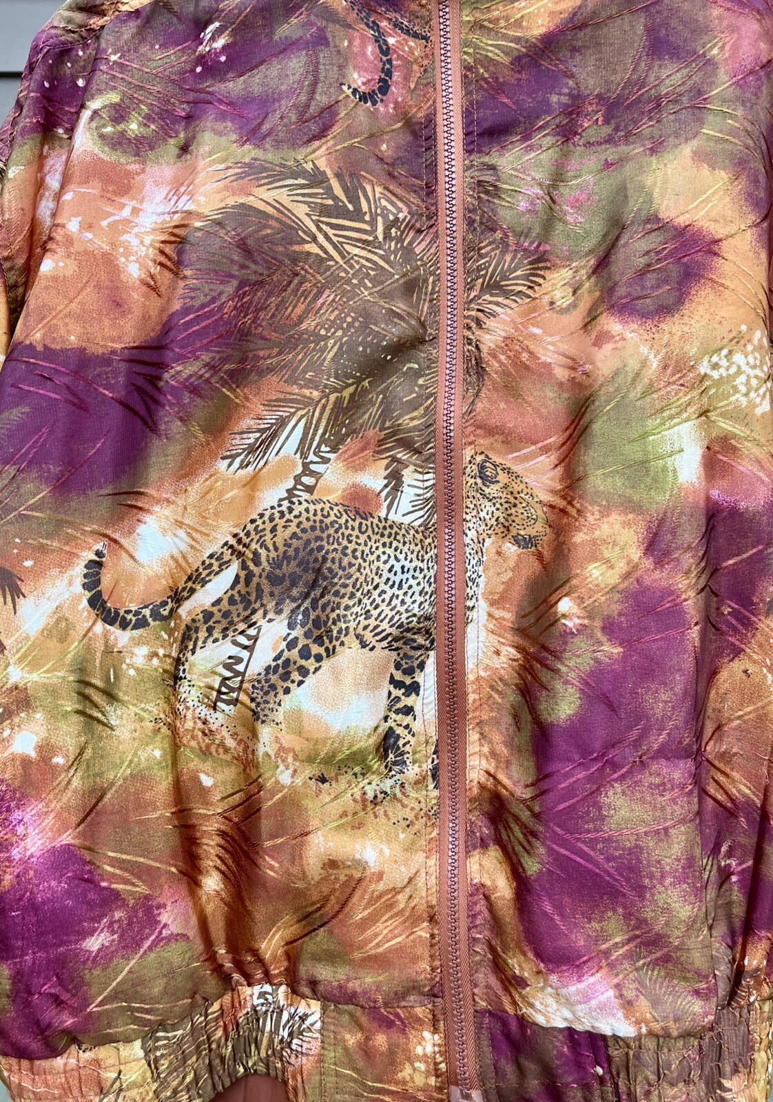 Vintage Kaktus Leopard Print Jungle Jumper 30” Mom Pants Full Zip Jacket Large