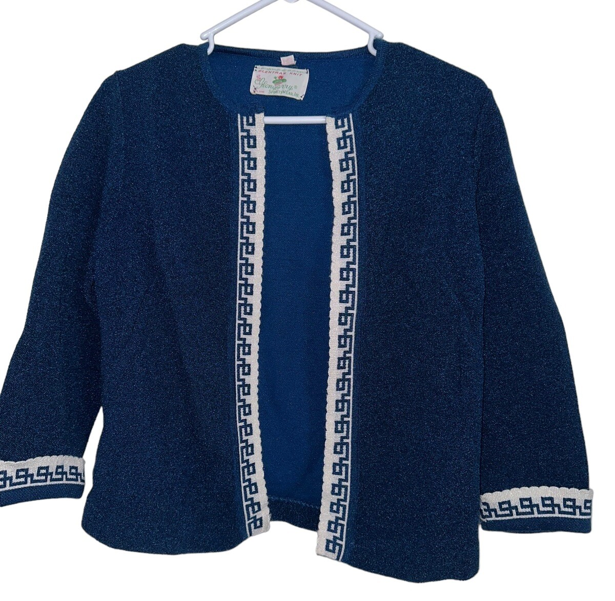 Vintage Glentran Knit By Glengarry Sportswear Open Cardigan Sz 7-8 Navy White