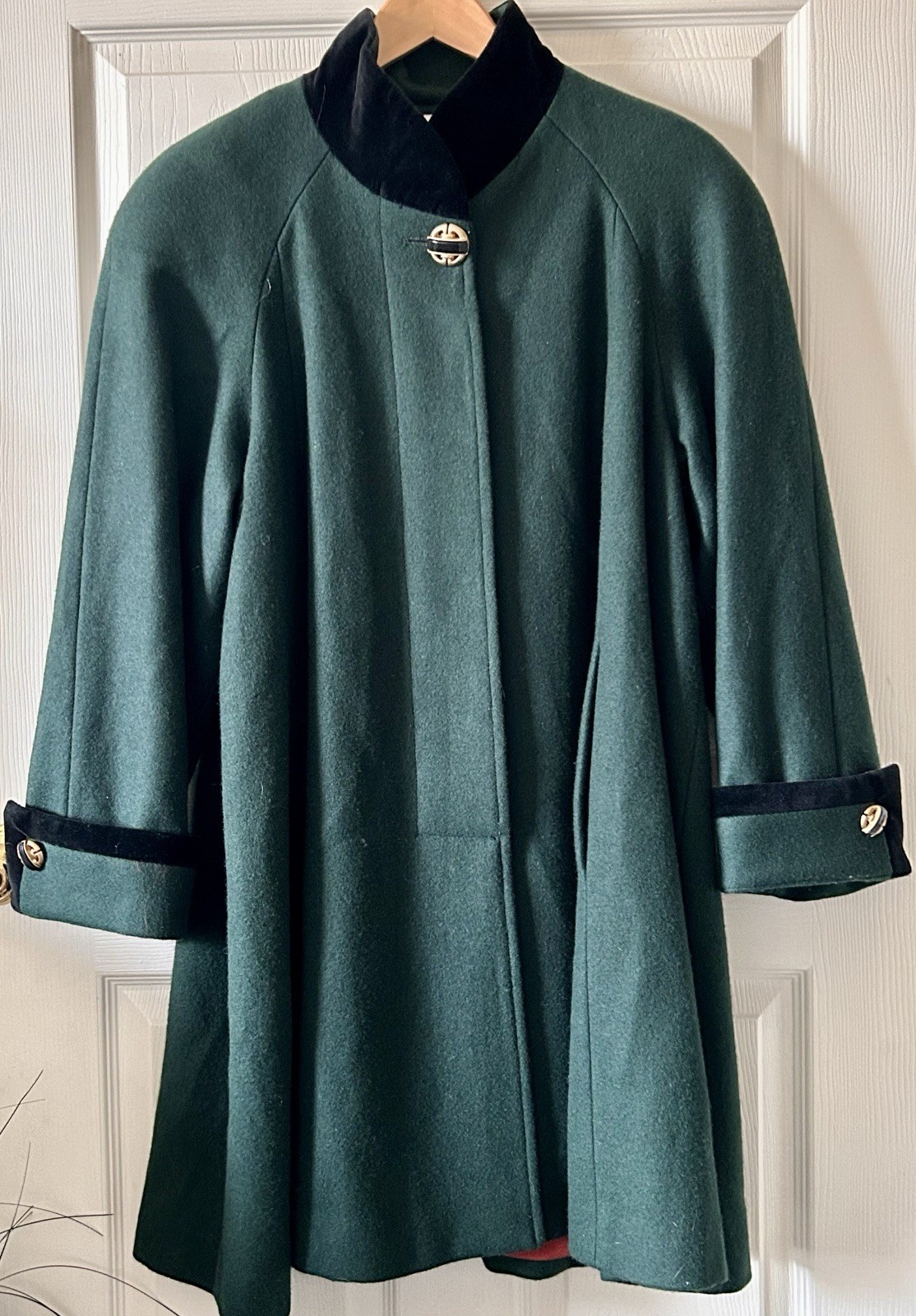Stephanie Matthews Vintage Emerald Green Cape Coat 100% Wool Made in USA Sz XXL