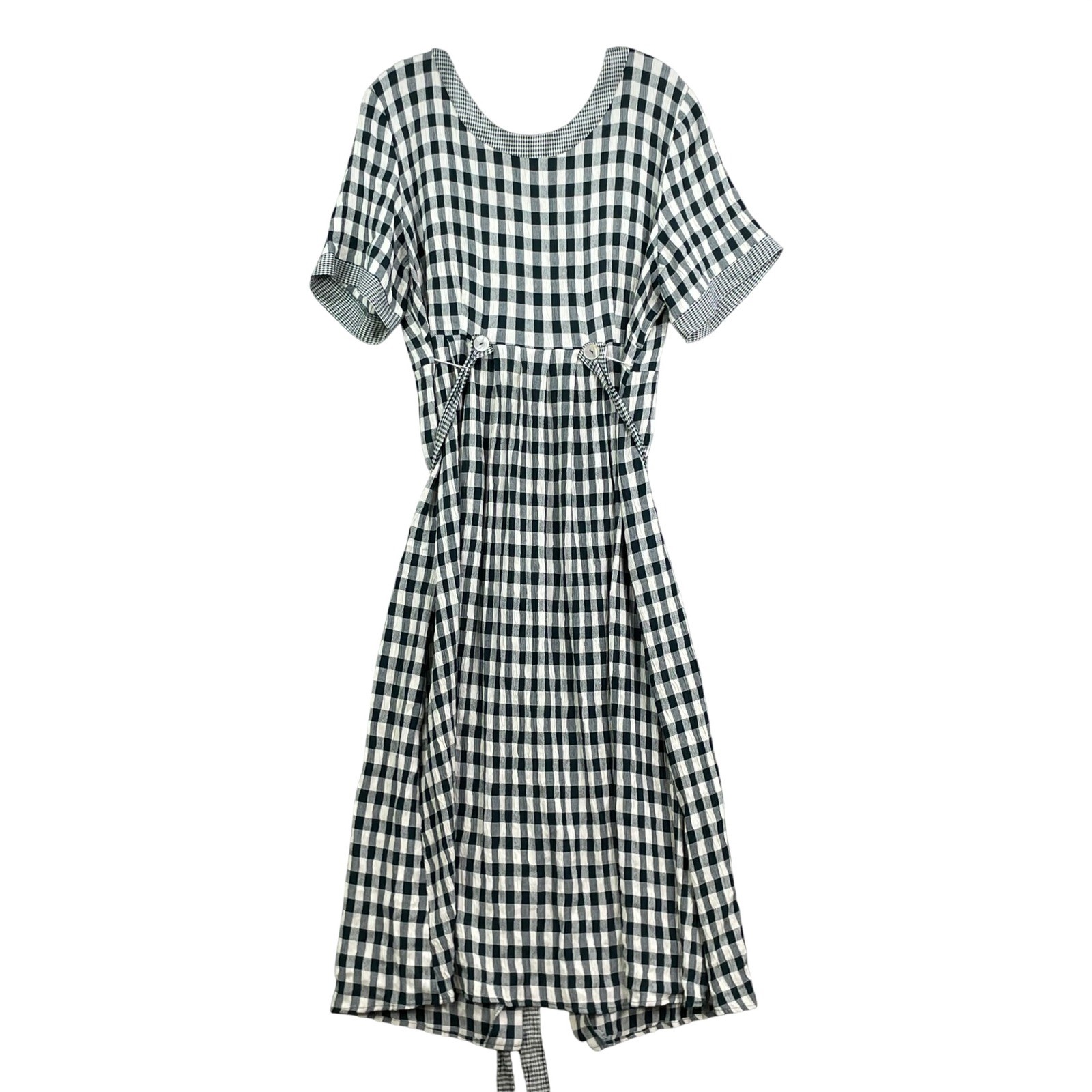 S.L. Fashions Gingham Dress Womens 20W Black White Vintage Midi Seersucker USA