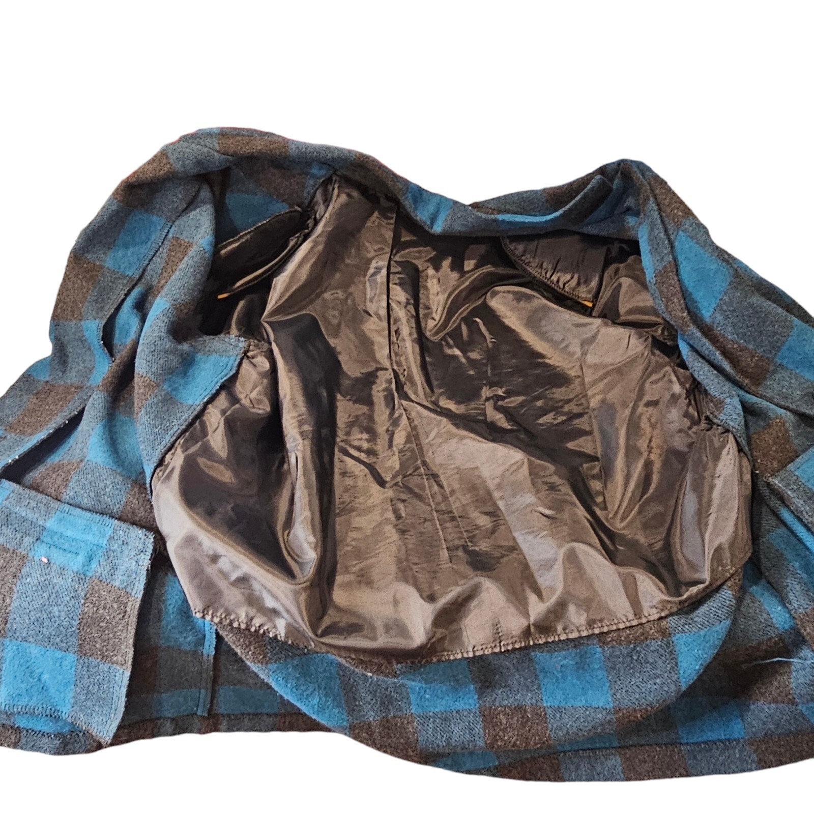 80s 90s Wool Blend Plaid Checkered Teal Blue Dark Gray Blazer Boyfriend Fit M/L