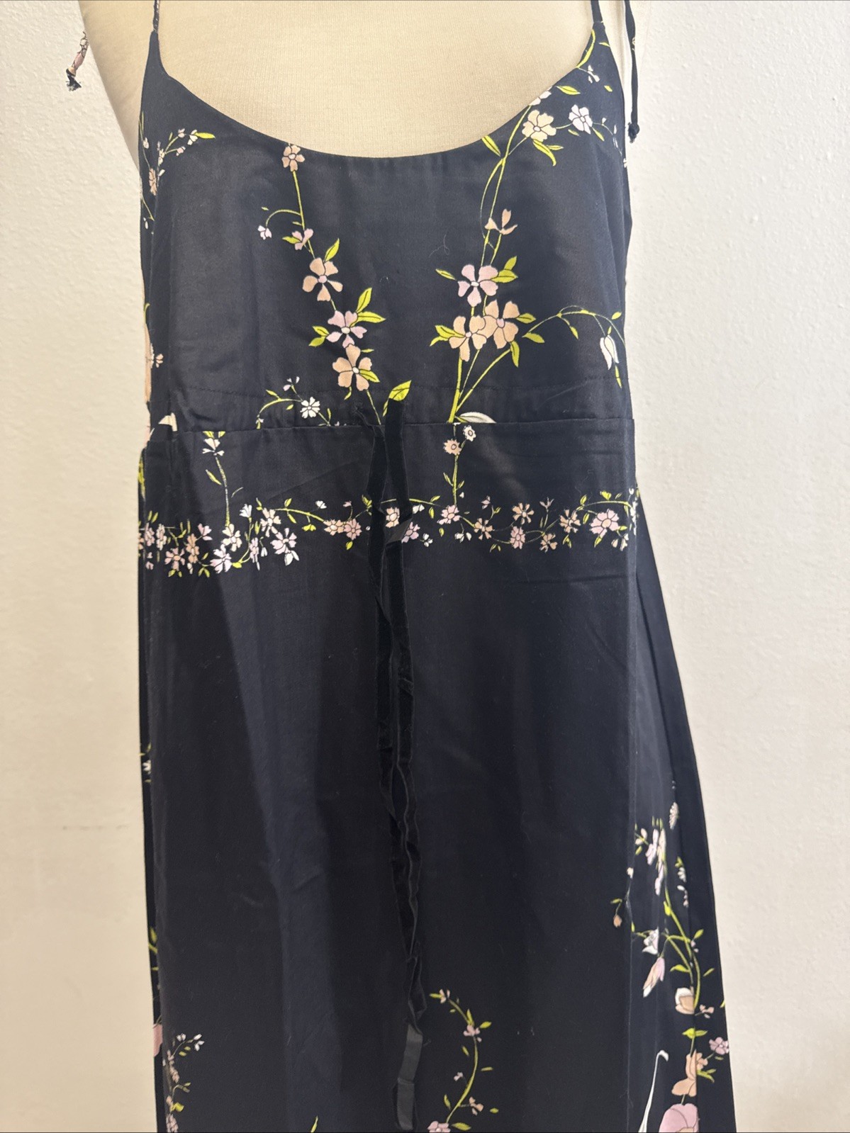 Vtg Dutchess Individually Yours Maxi Dress M Black Floral Babydoll Cottagecore