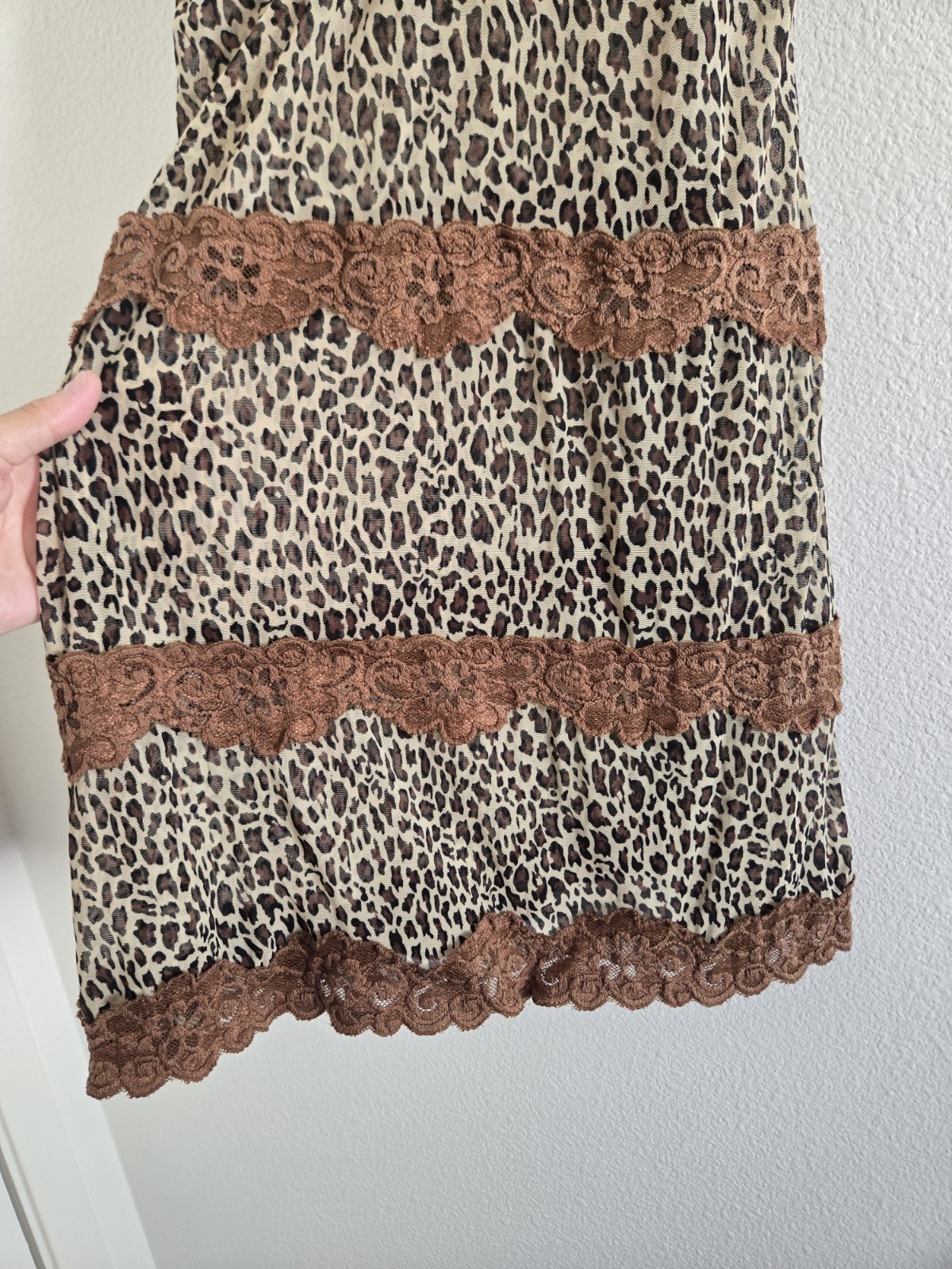 Vtg Rampage Y2k The Brigitti Leopard Print Lace Slip Mini Dress Medium Coquette
