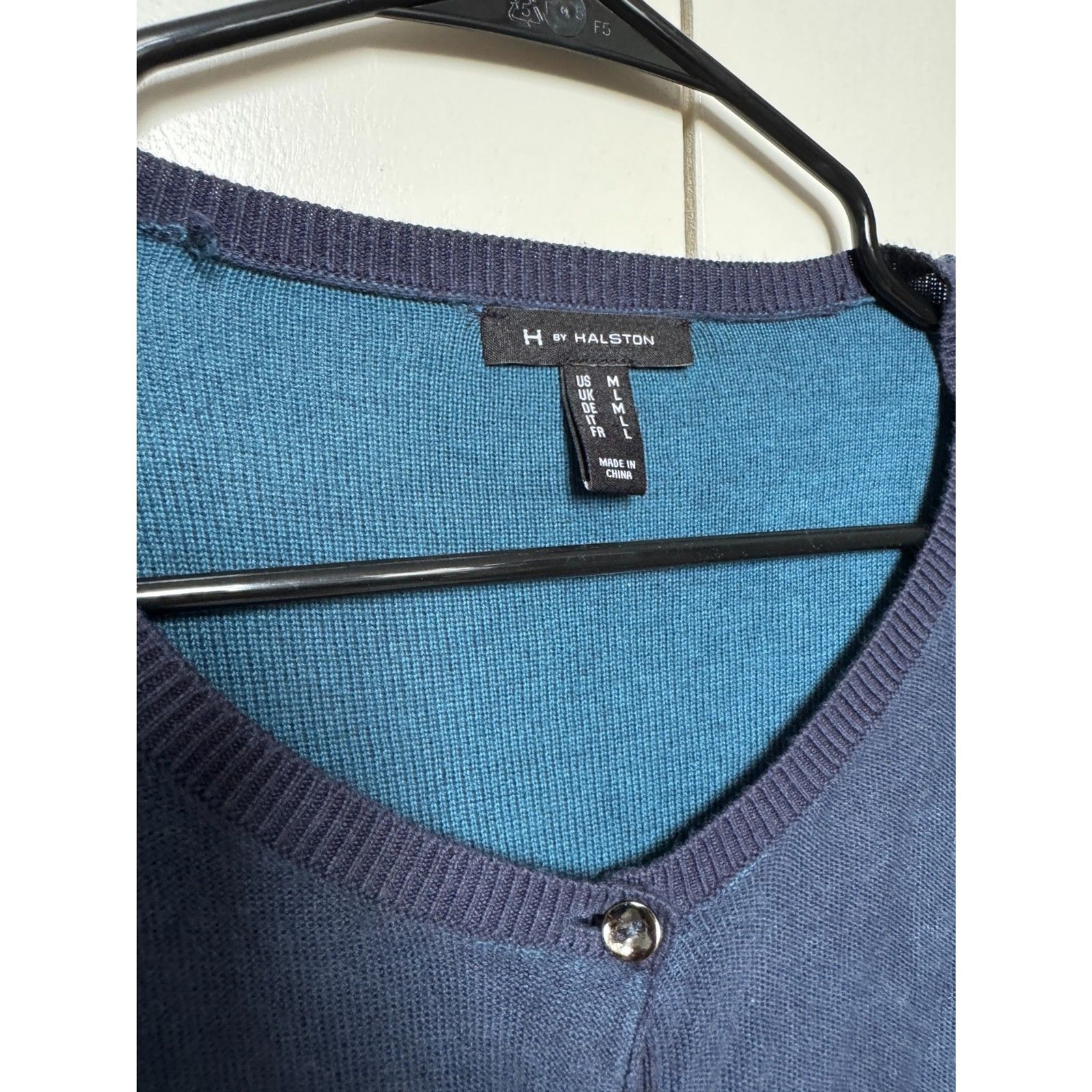 Vintage Halston Turquoise/Blue Embroidered Button Up Cardigan Sz M Cotton