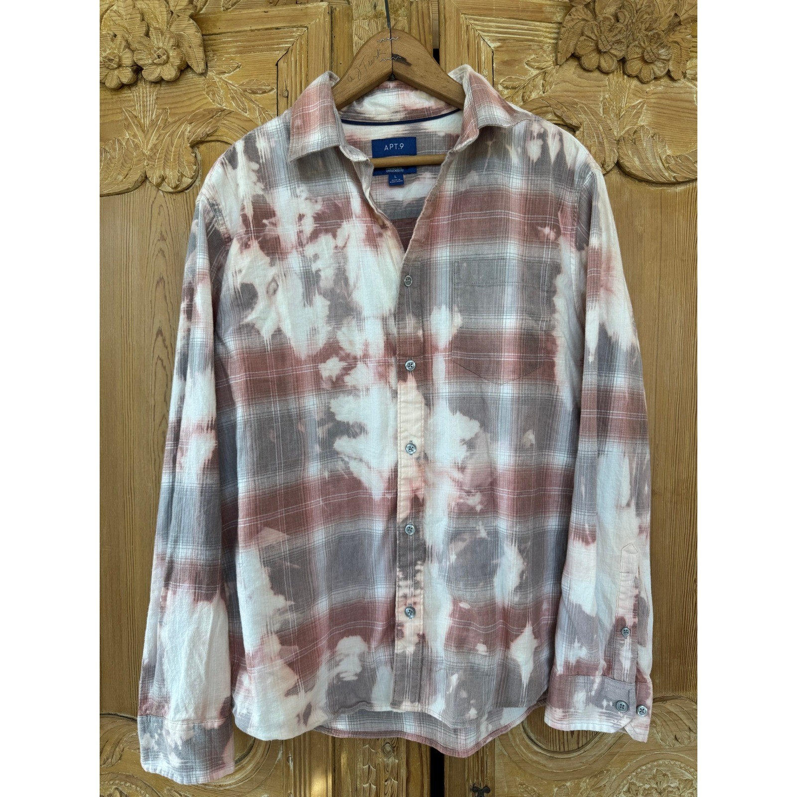 Upcycled Angel Patch Flannel Shirt Boho Folk Art Bleached Large