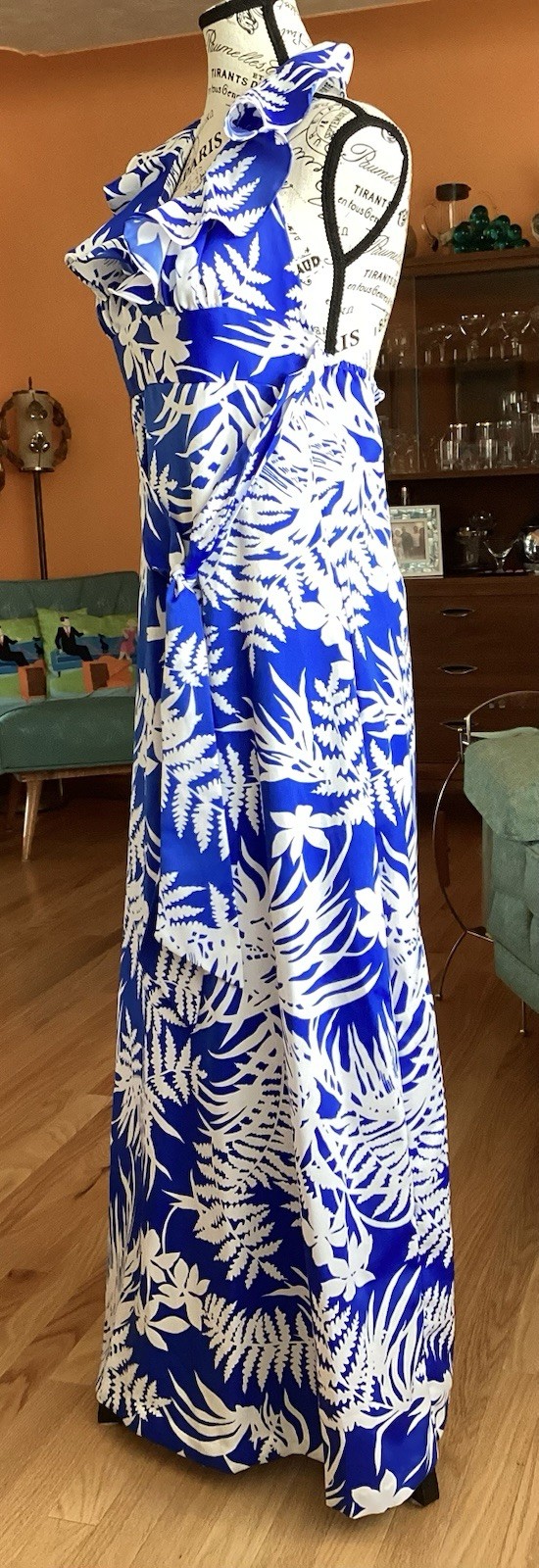 70s Pomare Ruffled Halter Top Hawaiian Maxi Dress – Vintage sz 8 –