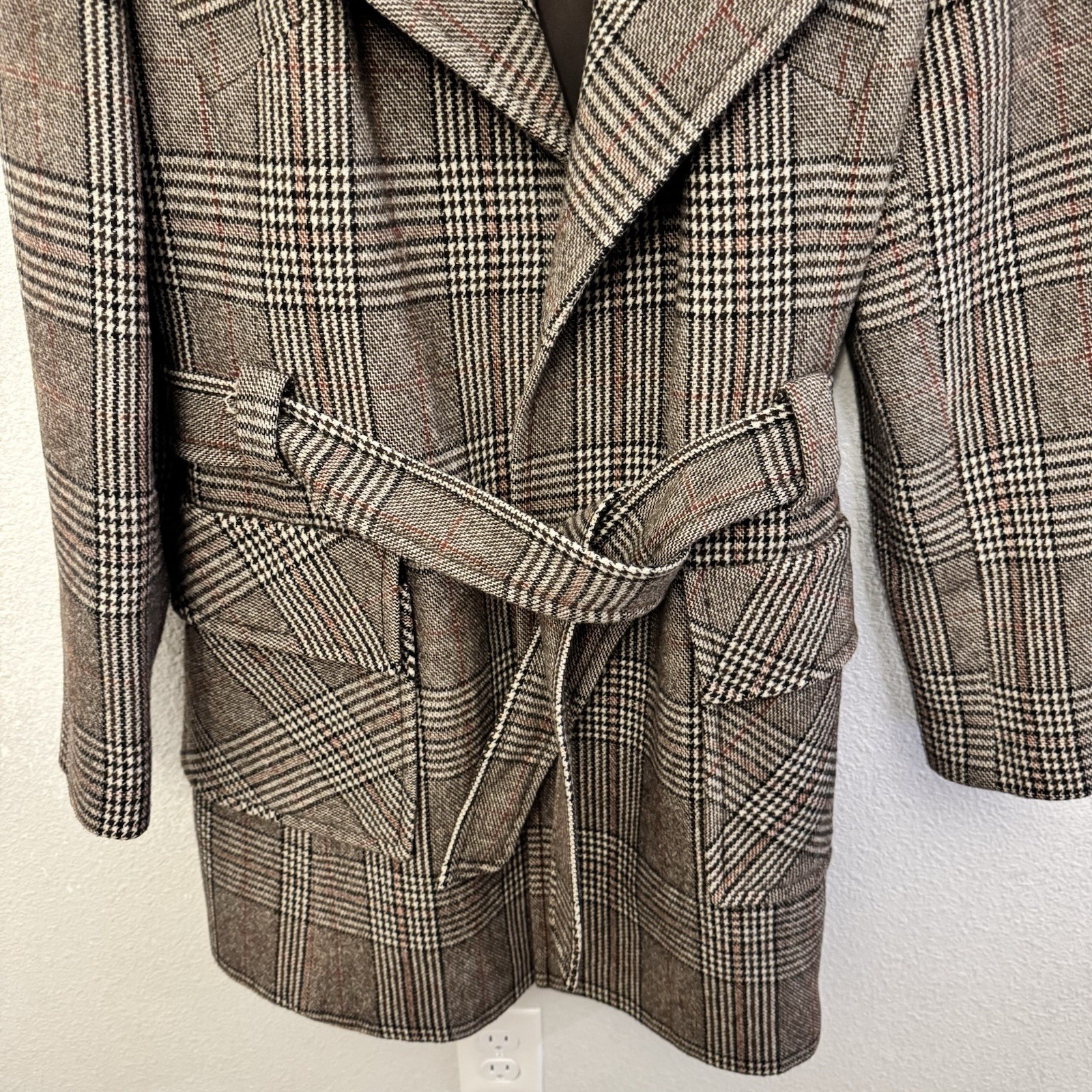 VTG Elli Modes Wool Belted Wrap Coat Women&rsquo;s 9/10 Glen Plaid Equestrian Germany
