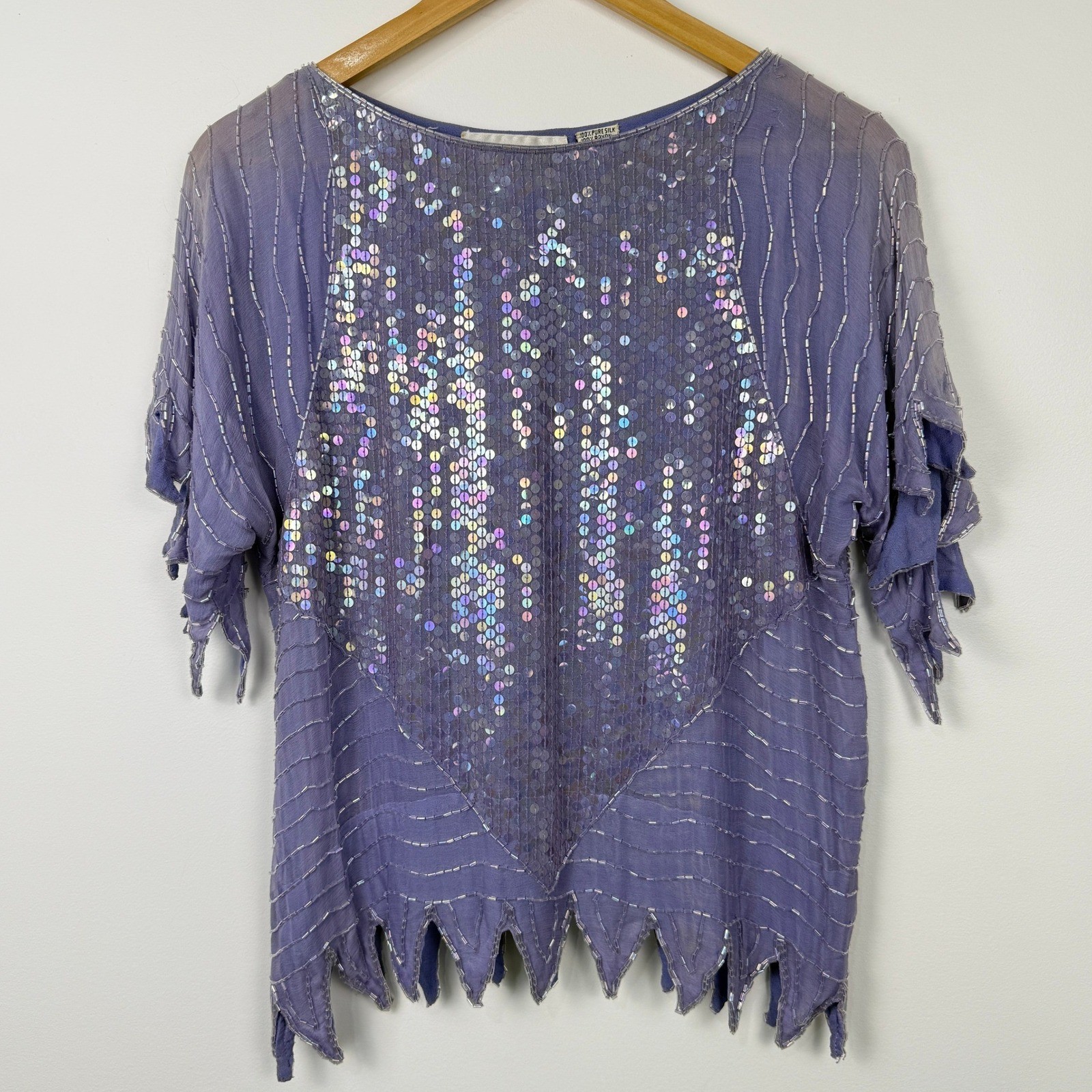 Vintage Dominique Sequin Beaded Silk Top Women Small Purple Fairy Grunge Whimsy