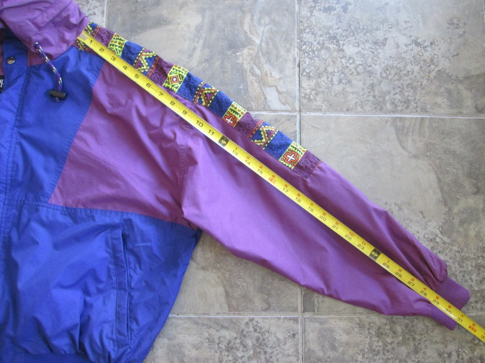 Vintage Pro Gear Nylon Jacket Women&rsquo;s Large Color Block Purple Neon Hooded Korea