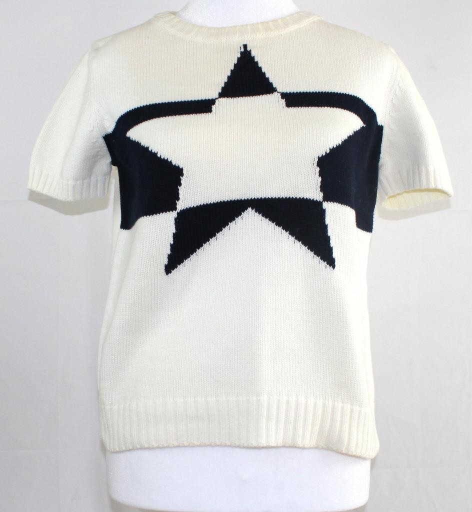 Vintage Liz Claiborne Liz Sport White & Black Short-Sleeve Knit Sweater Small
