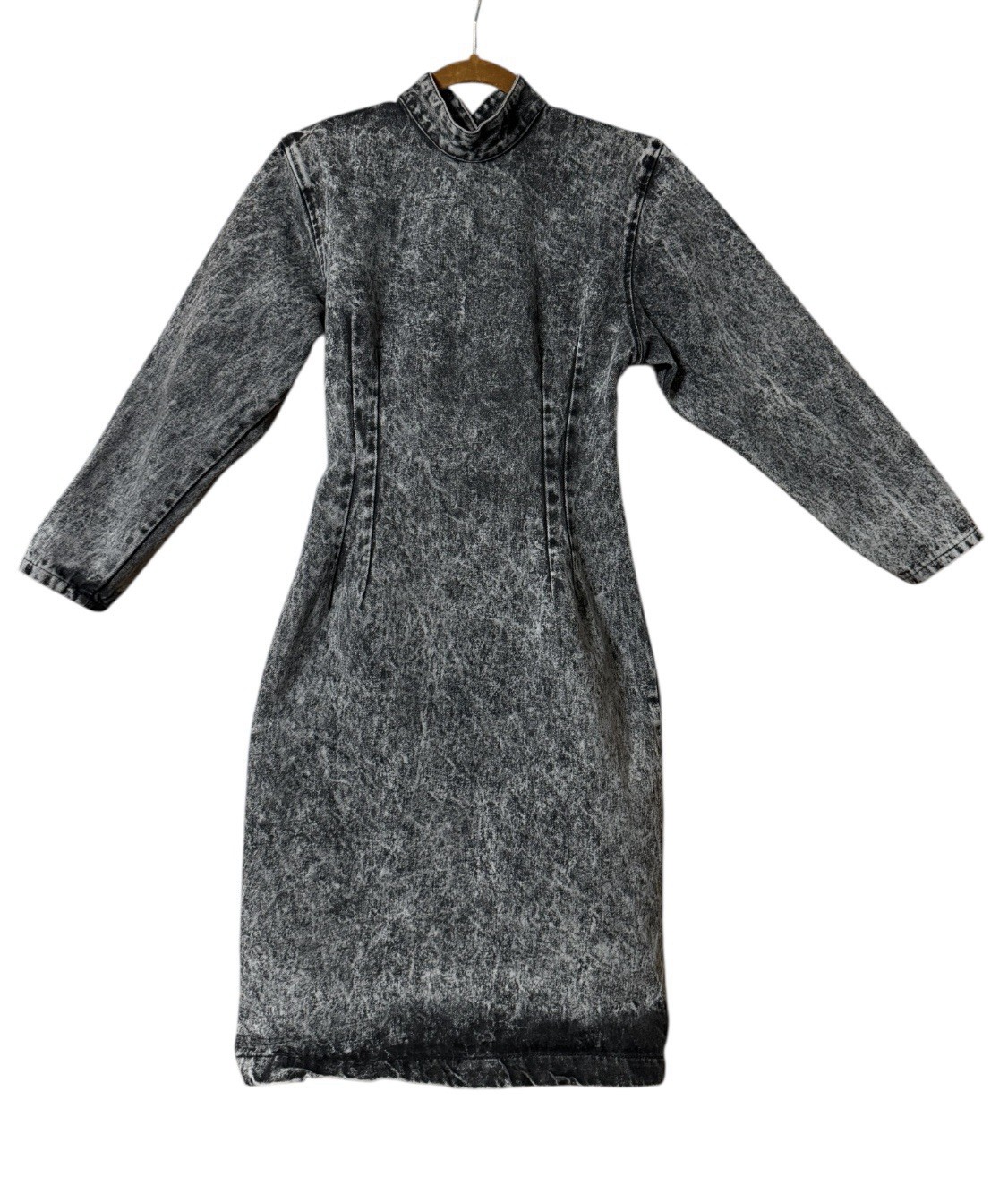 80&rsquo;s VTG Paris Blues Stonewashed Black Acid Wash Bodycon Dress Juniors 7 XS/S