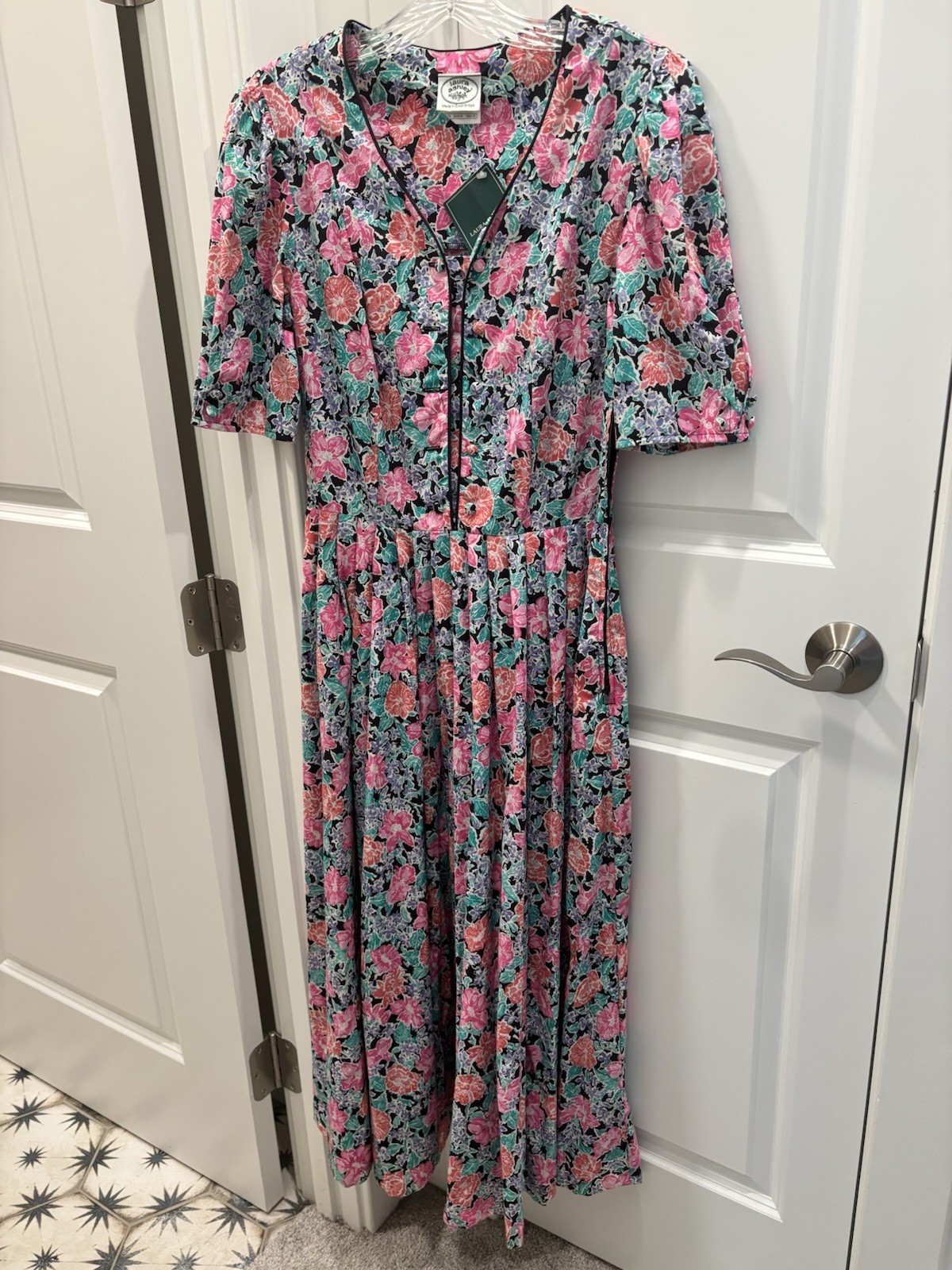 Vintage 80s Laura Ashley Floral Puff Sleeve Romantic Cottagecore Dress Size 12